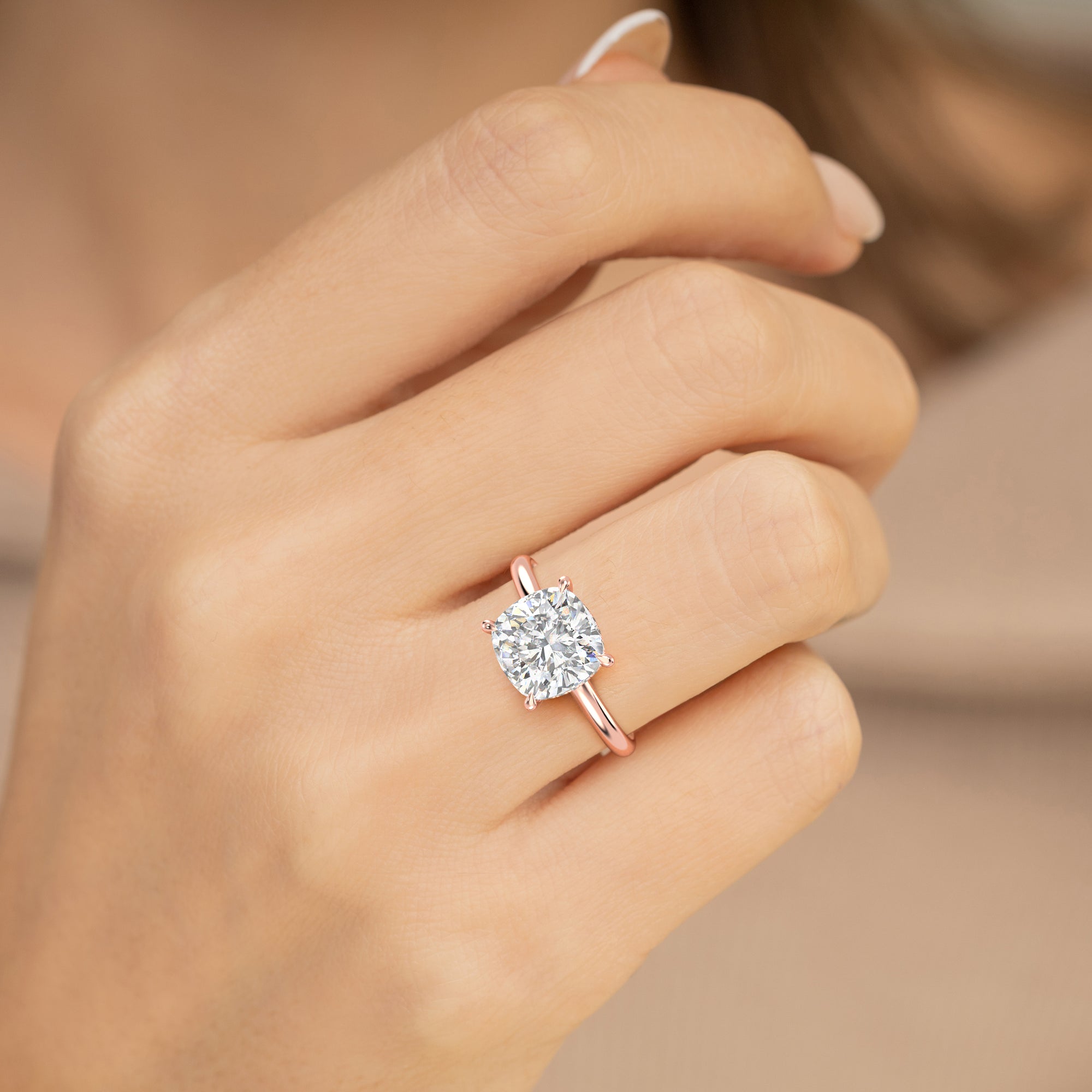 The Celeste Ring - Cushion Solitaire with Hidden Halo