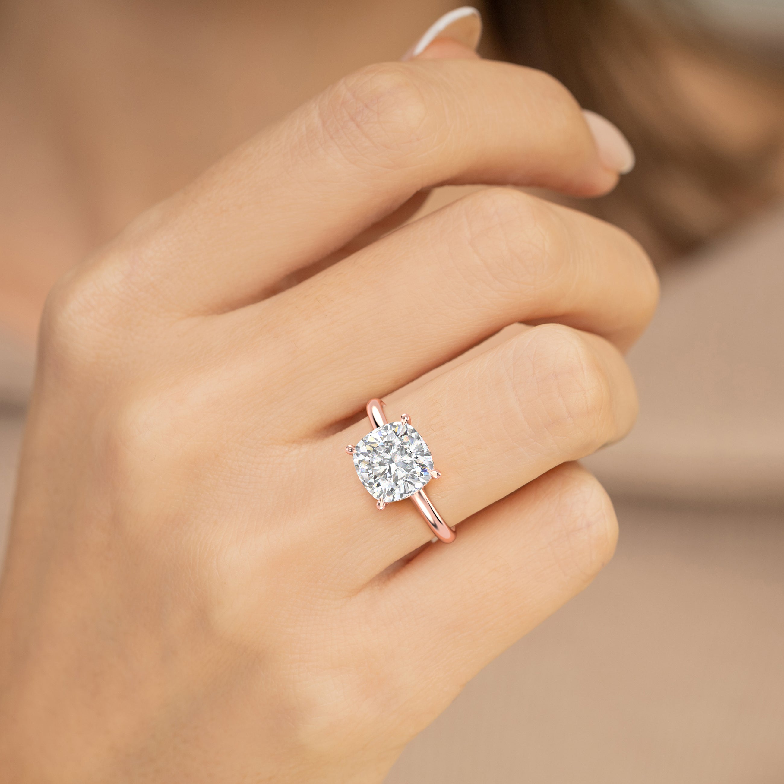 The Celeste Ring - Cushion Solitaire with Hidden Halo