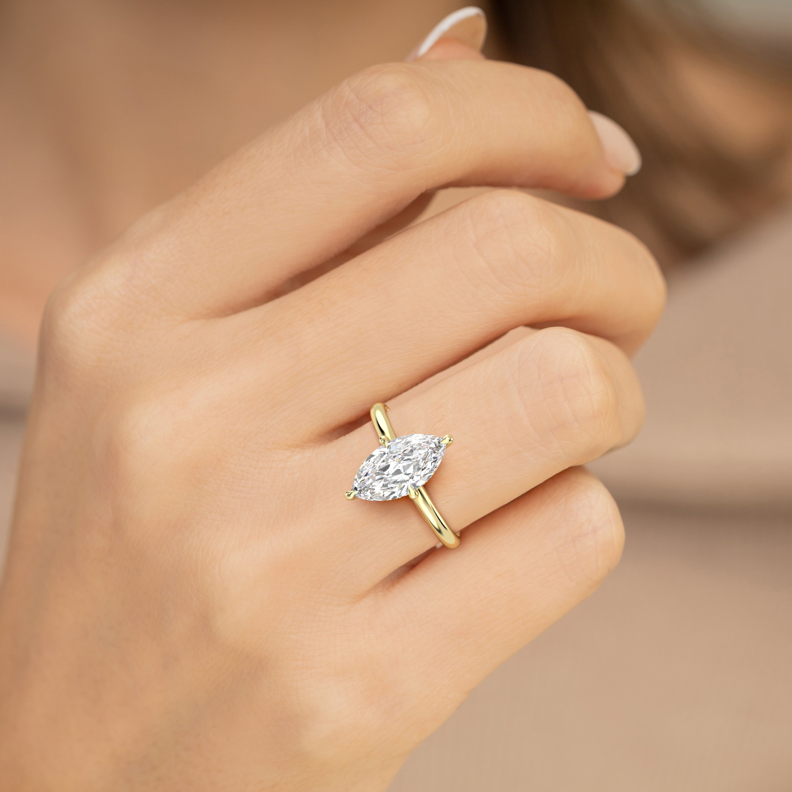 The Celeste Ring - Marquise Solitaire with Hidden Halo