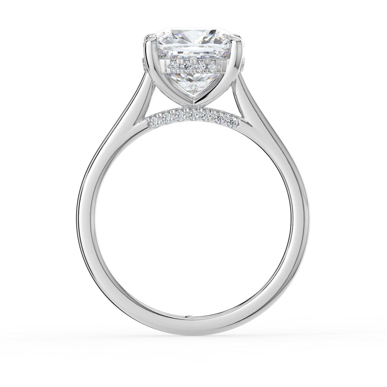 The Aquila Ring - Cushion Cathedral with Hidden Halo & Pavé Bridge