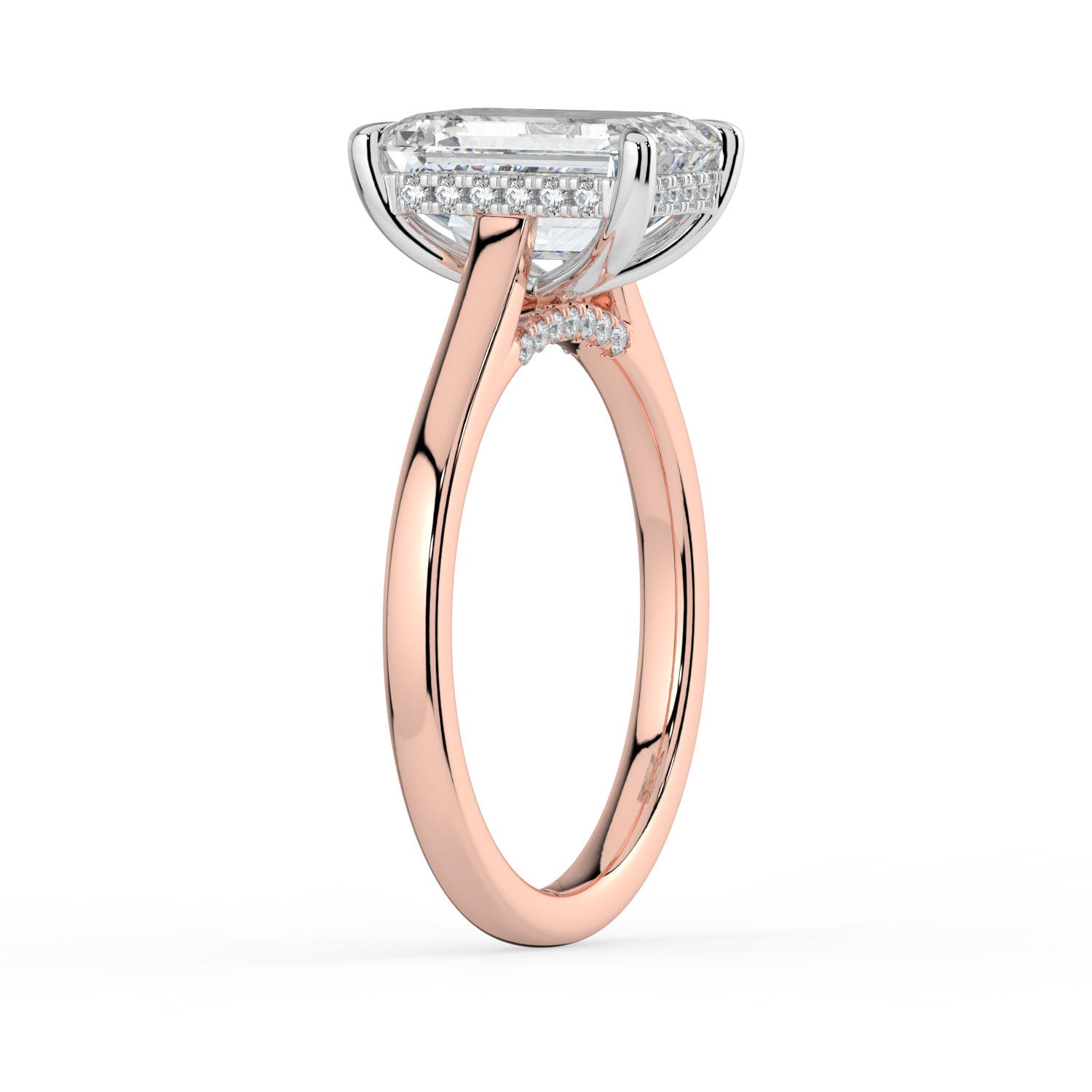 The Aquila Ring - Emerald Cathedral with Hidden Halo & Pavé Bridge