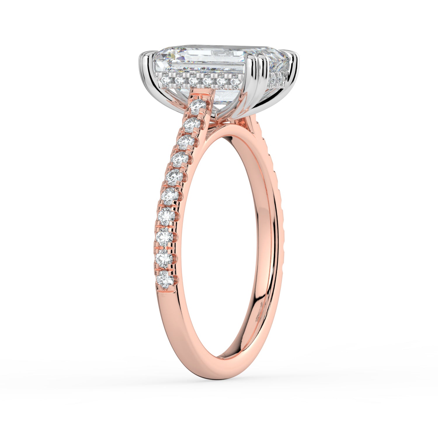 The Cara Ring - 2.00 ct. Emerald Cathedral with Hidden Halo & Pavé Band
