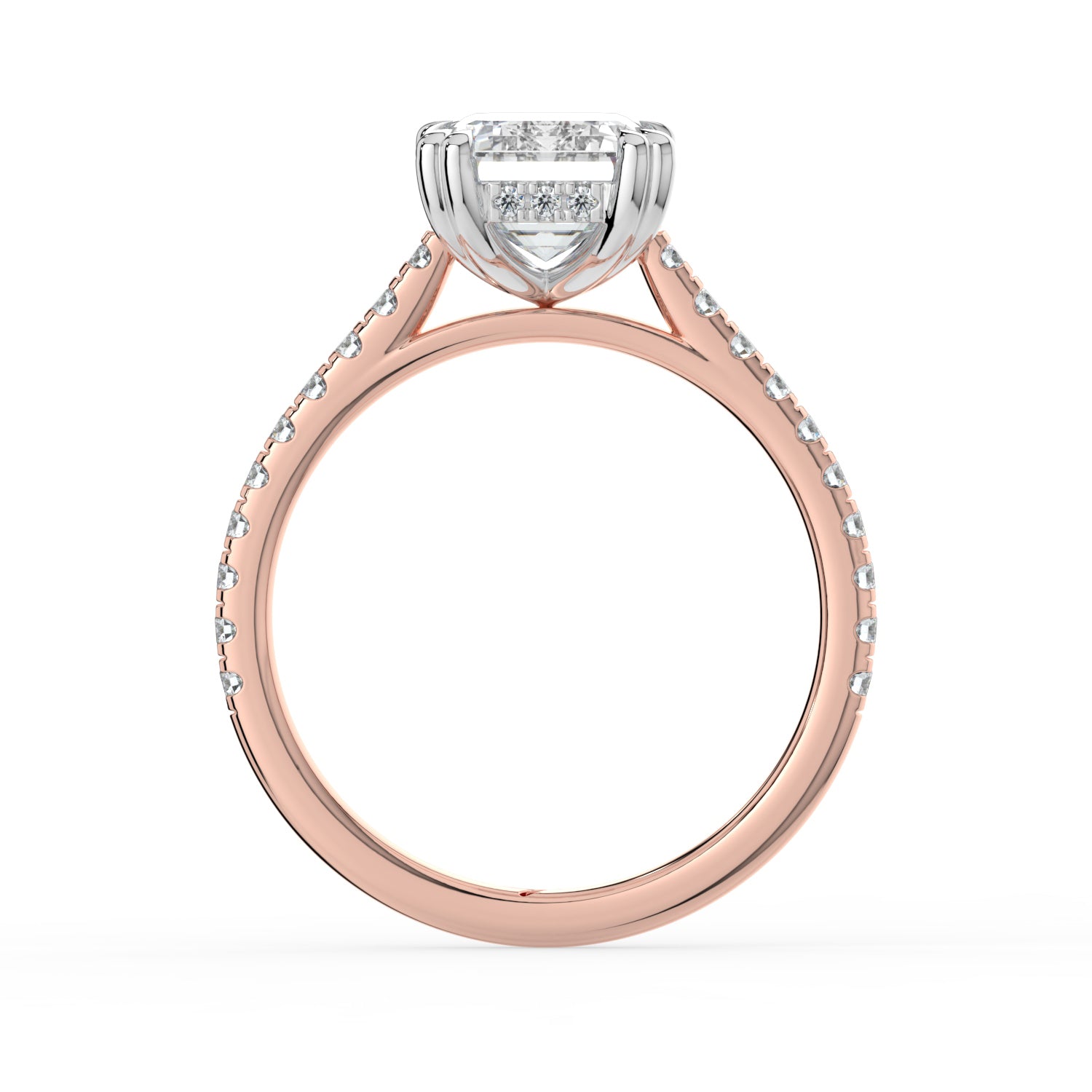 The Cara Ring - 2.00 ct. Emerald Cathedral with Hidden Halo & Pavé Band