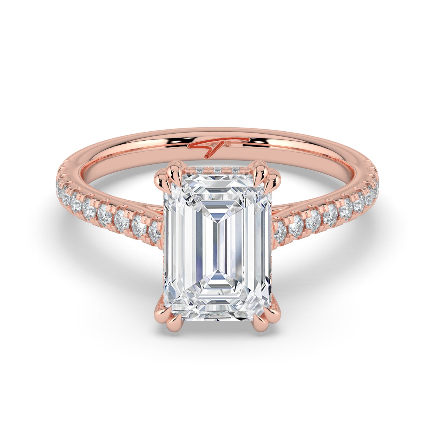 The Cara Ring - 2.00 ct. Emerald Cathedral with Hidden Halo & Pavé Band