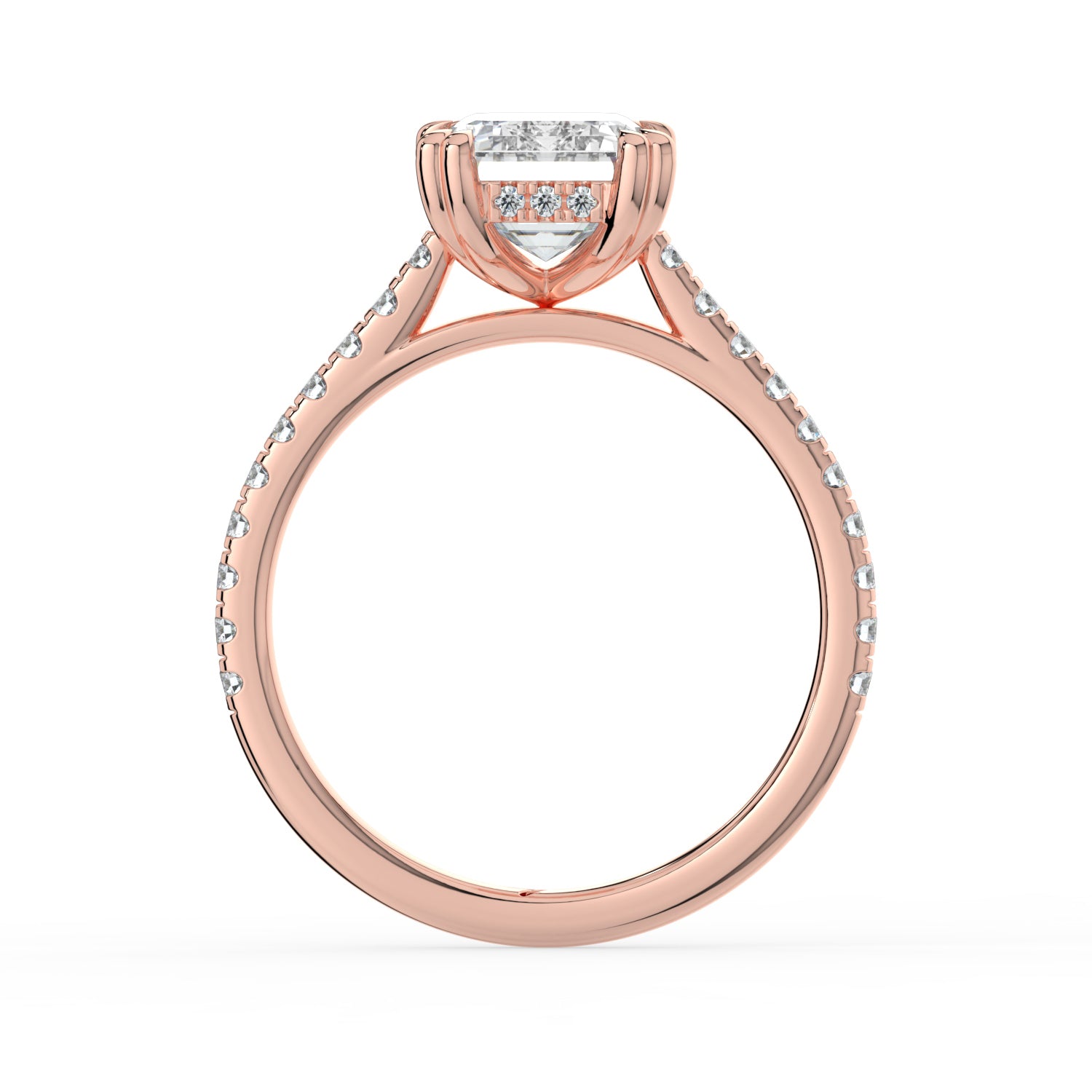 The Cara Ring - 2.00 ct. Emerald Cathedral with Hidden Halo & Pavé Band