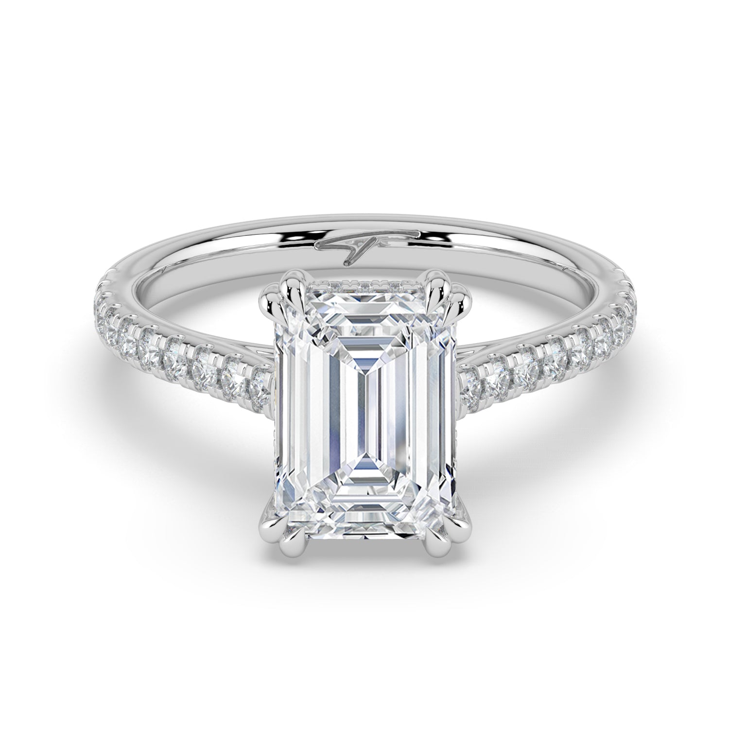 The Cara Ring - 2.00 ct. Emerald Cathedral with Hidden Halo & Pavé Band