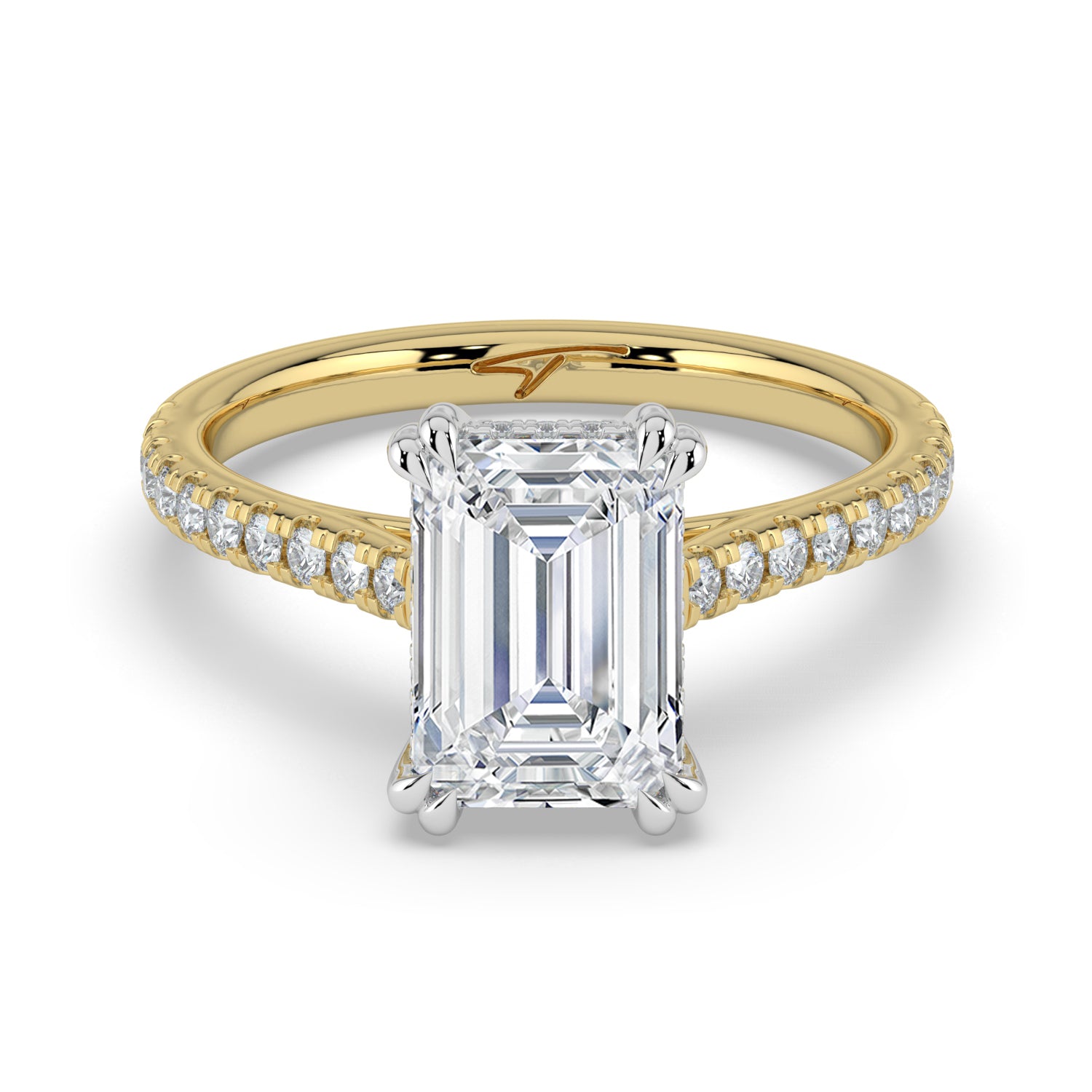The Cara Ring - 2.00 ct. Emerald Cathedral with Hidden Halo & Pavé Band