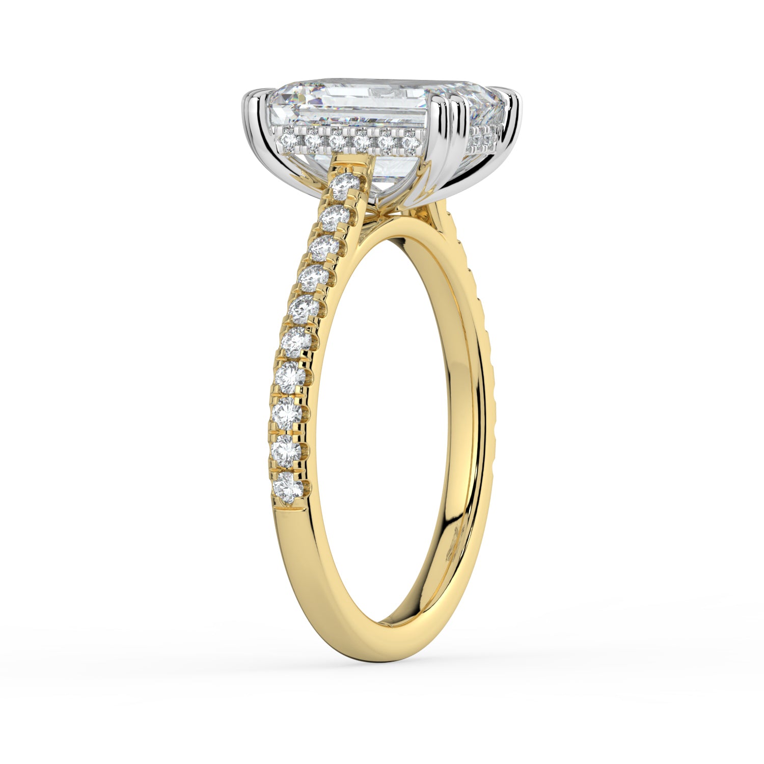The Cara Ring - 2.00 ct. Emerald Cathedral with Hidden Halo & Pavé Band