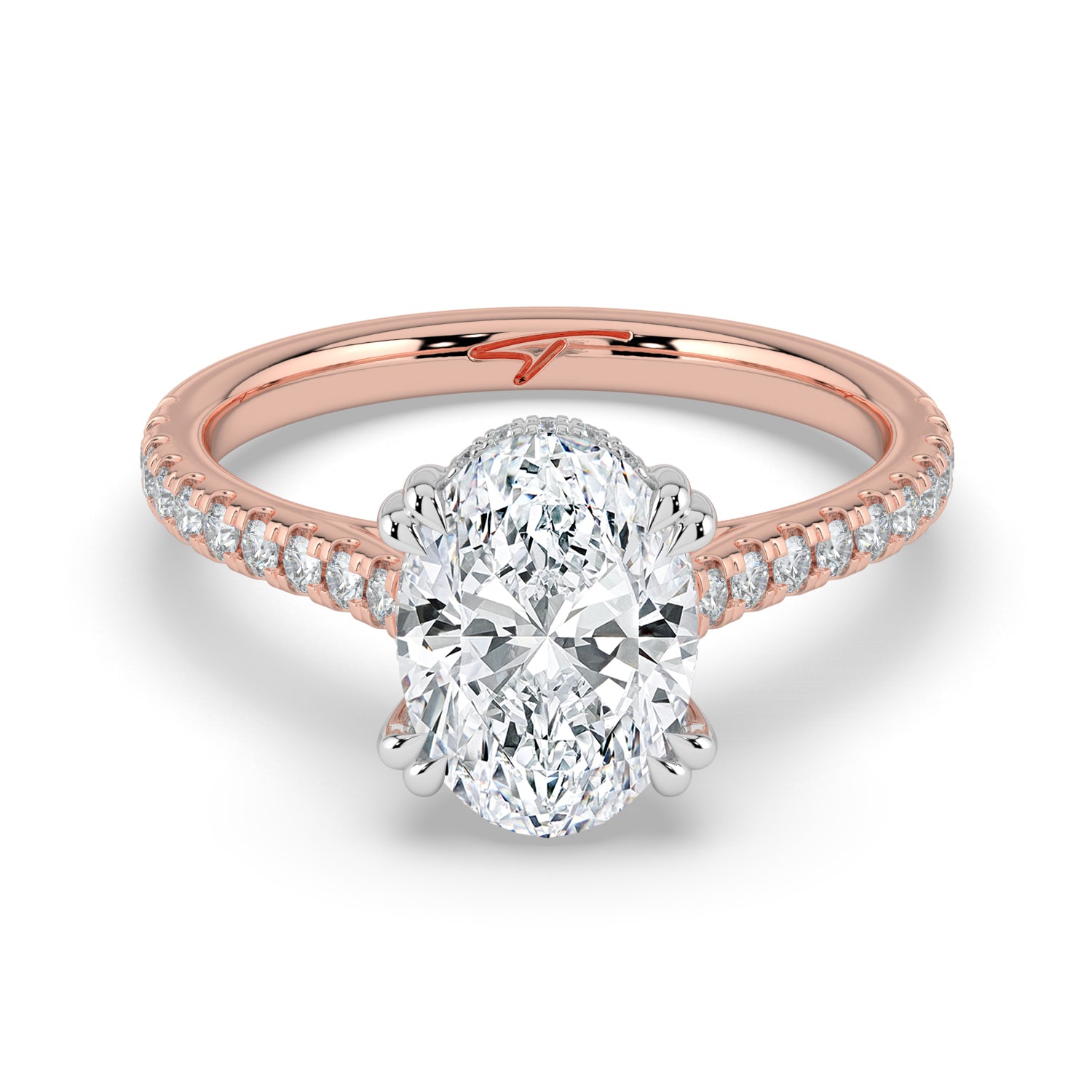 The Cara Ring - Oval Cathedral with Hidden Halo & Pavé Band