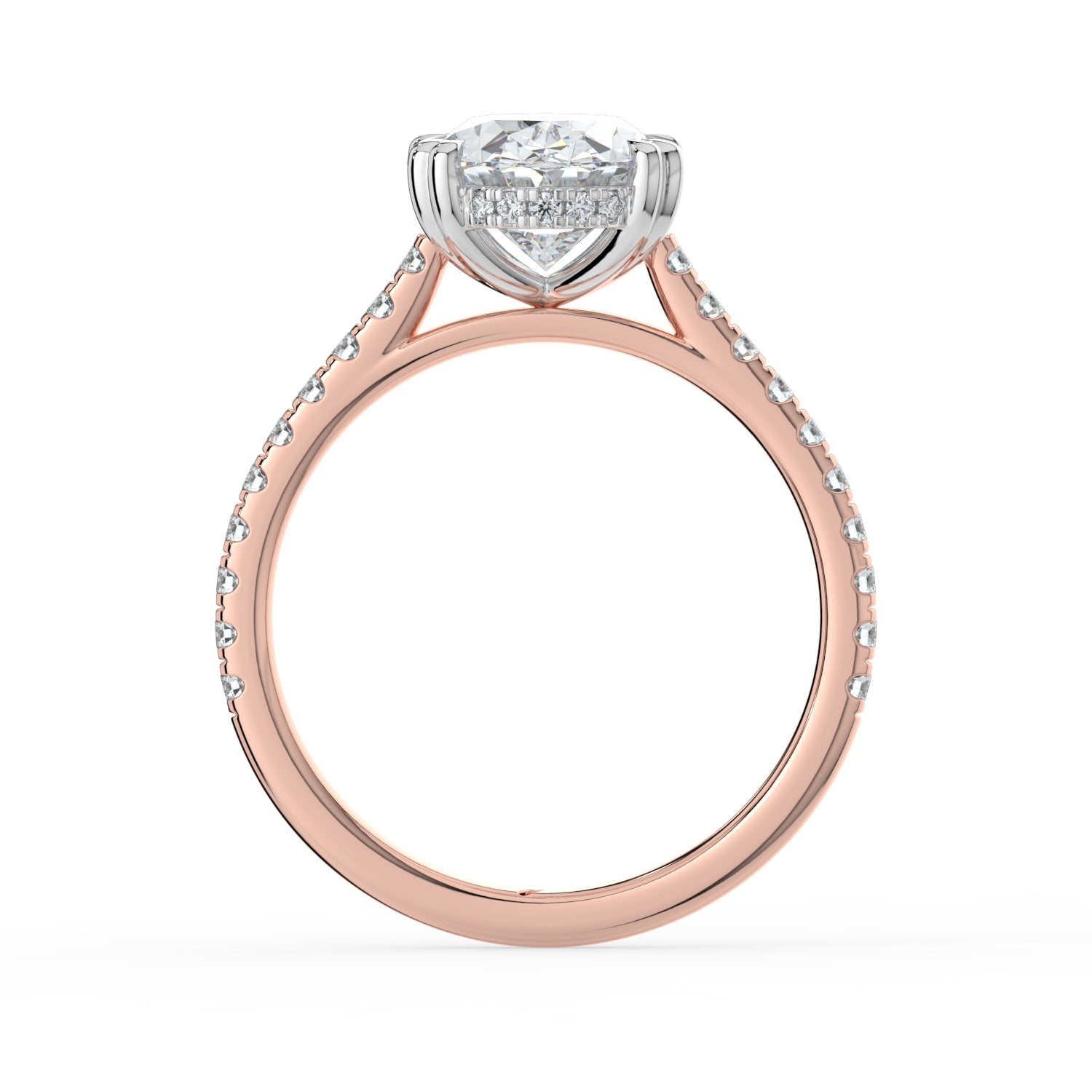 The Cara Ring - Oval Cathedral with Hidden Halo & Pavé Band
