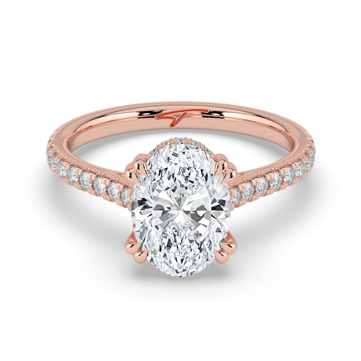 The Cara Ring - Oval Cathedral with Hidden Halo & Pavé Band