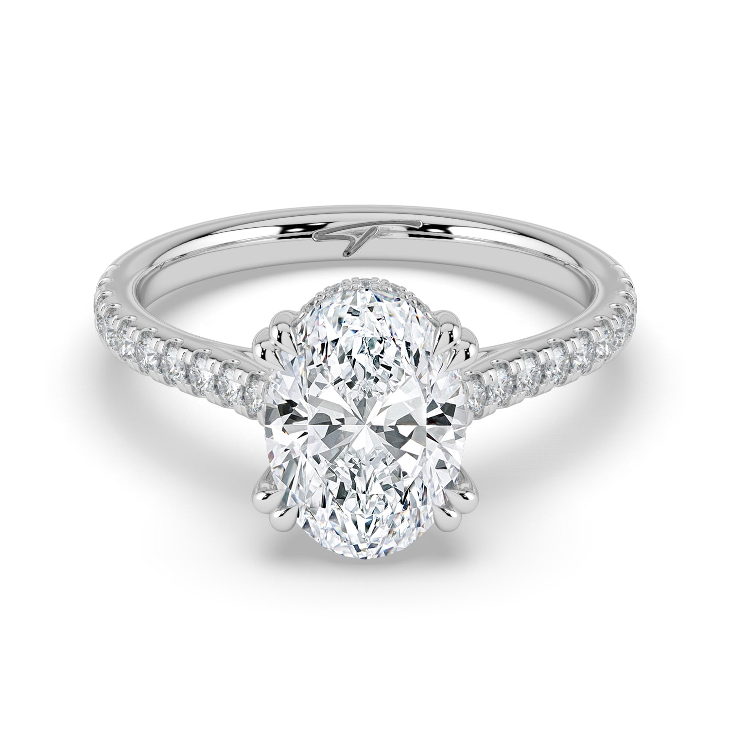 The Cara Ring - Oval Cathedral with Hidden Halo & Pavé Band
