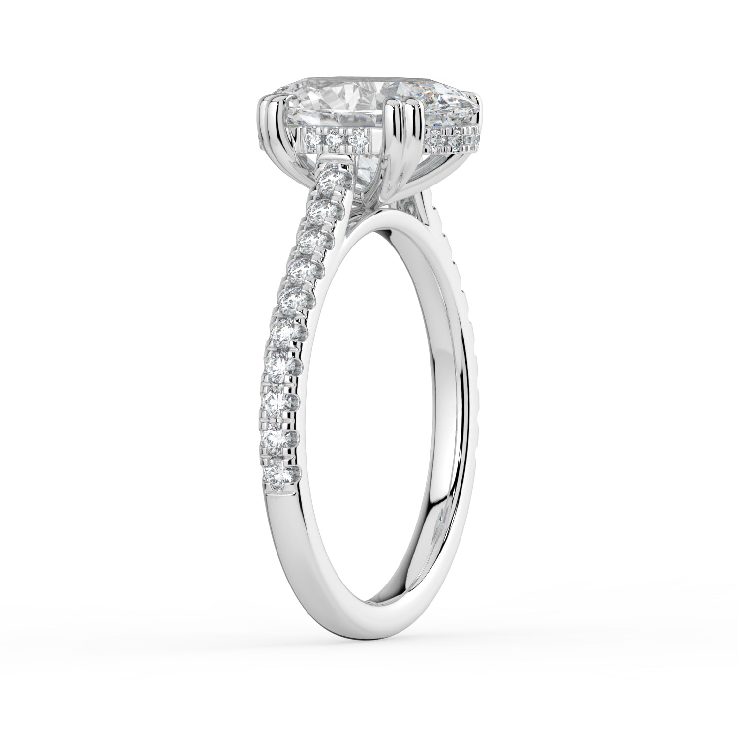 The Cara Ring - Oval Cathedral with Hidden Halo & Pavé Band