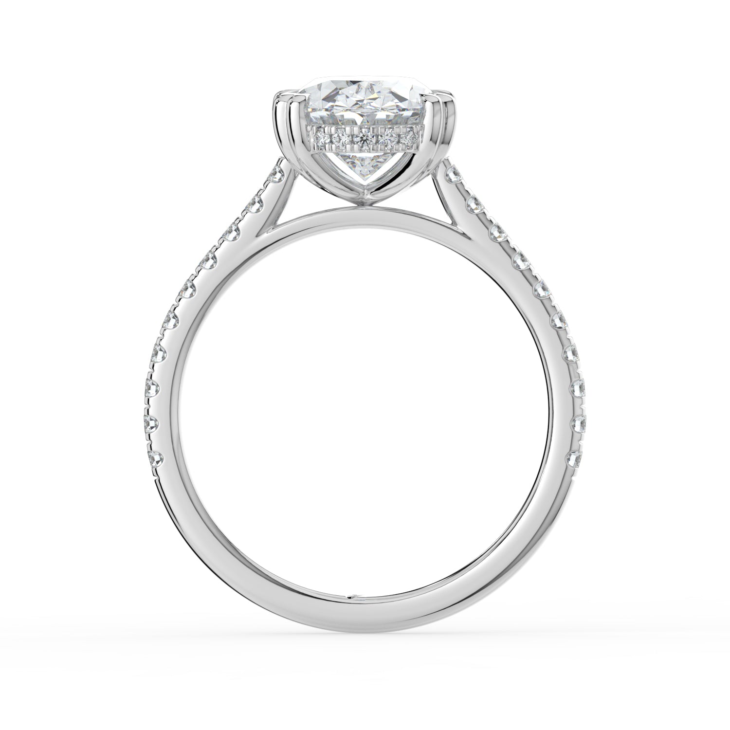 The Cara Ring - Oval Cathedral with Hidden Halo & Pavé Band