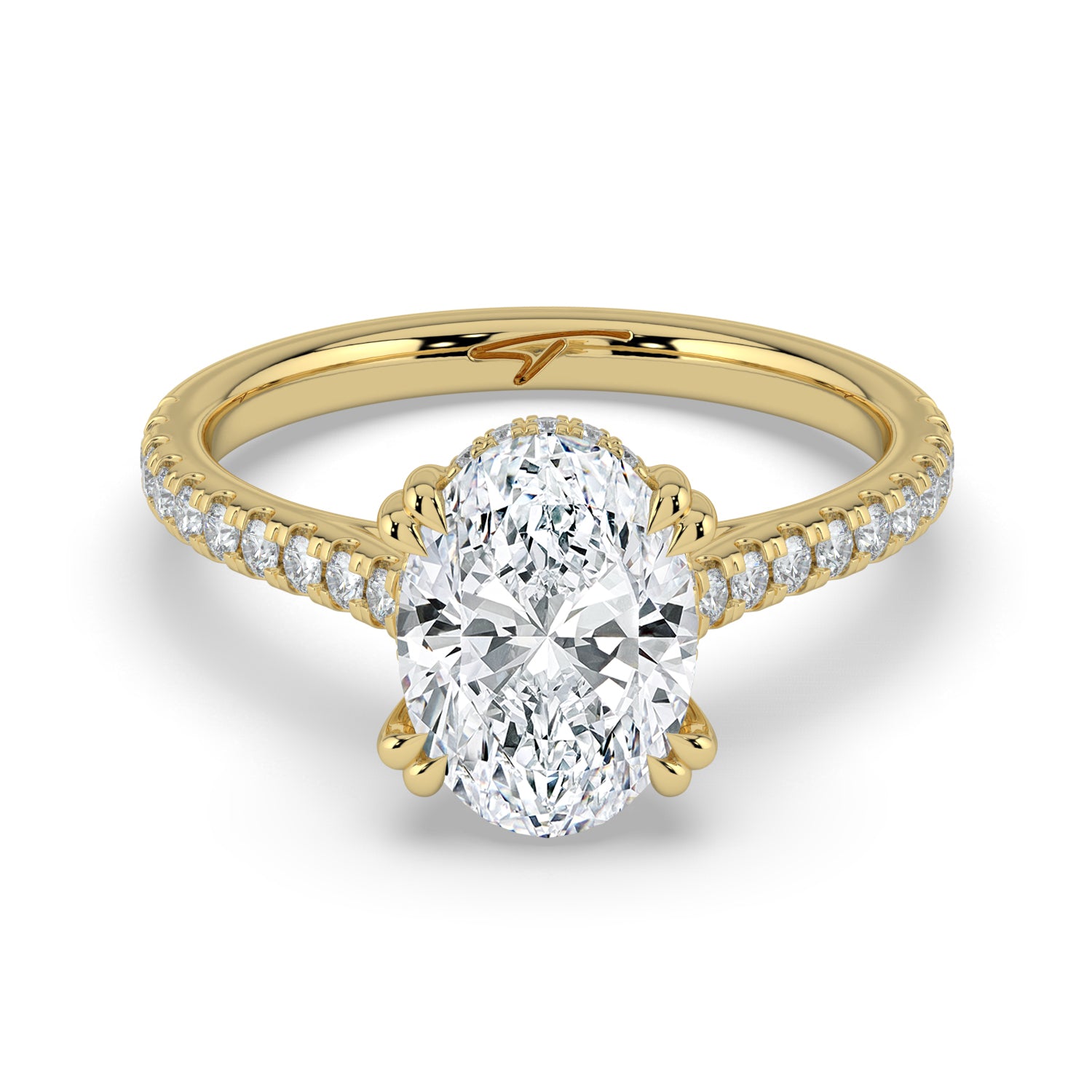 The Cara Ring - Oval Cathedral with Hidden Halo & Pavé Band