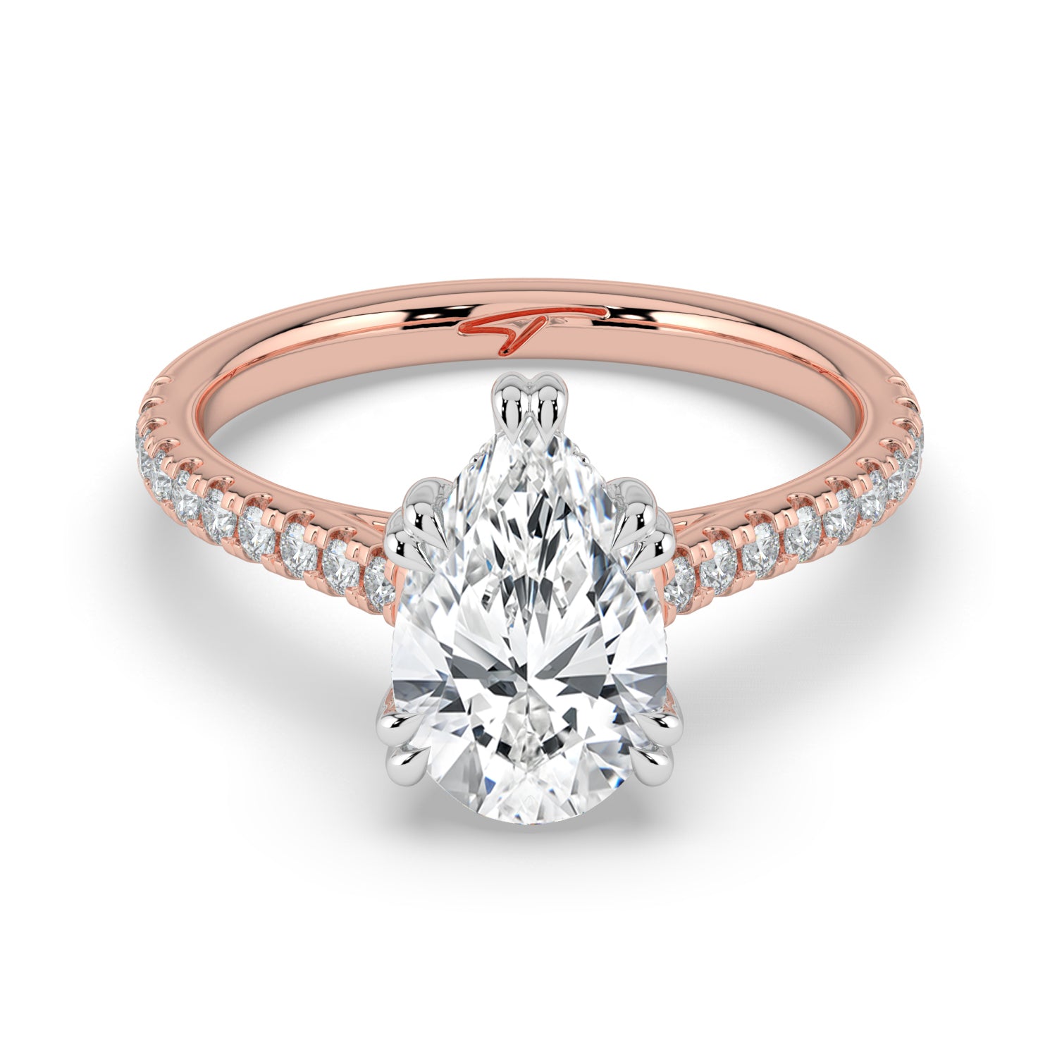 The Cara Ring - Pear Cathedral with Hidden Halo & Pavé Band