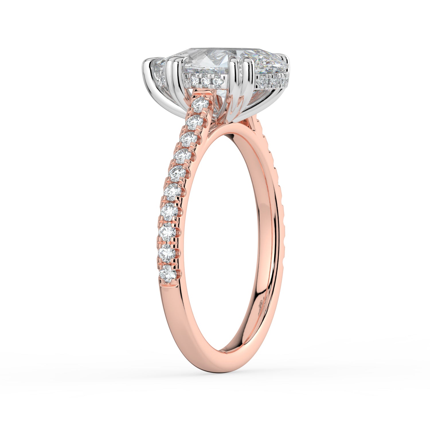 The Cara Ring - Pear Cathedral with Hidden Halo & Pavé Band