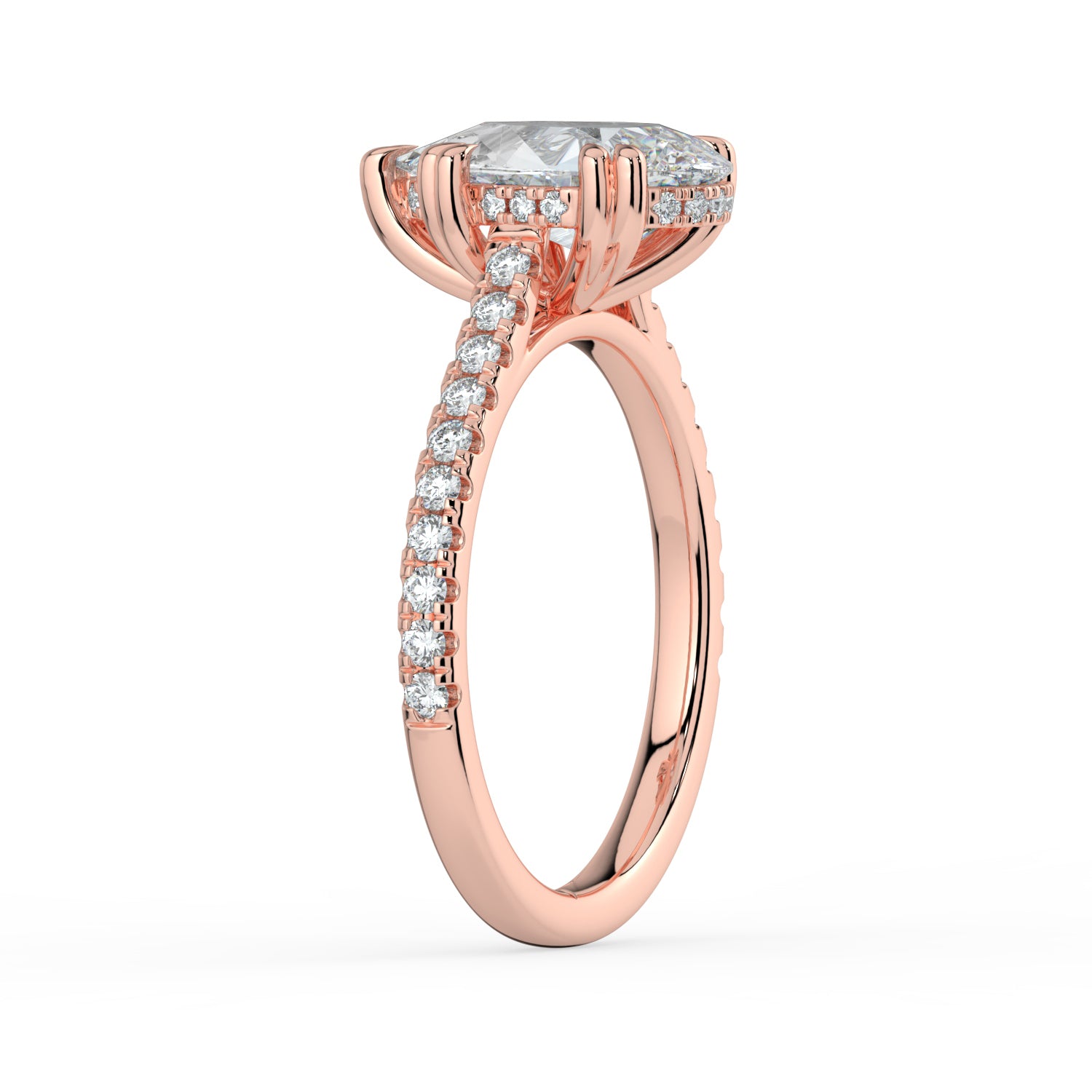 The Cara Ring - Pear Cathedral with Hidden Halo & Pavé Band