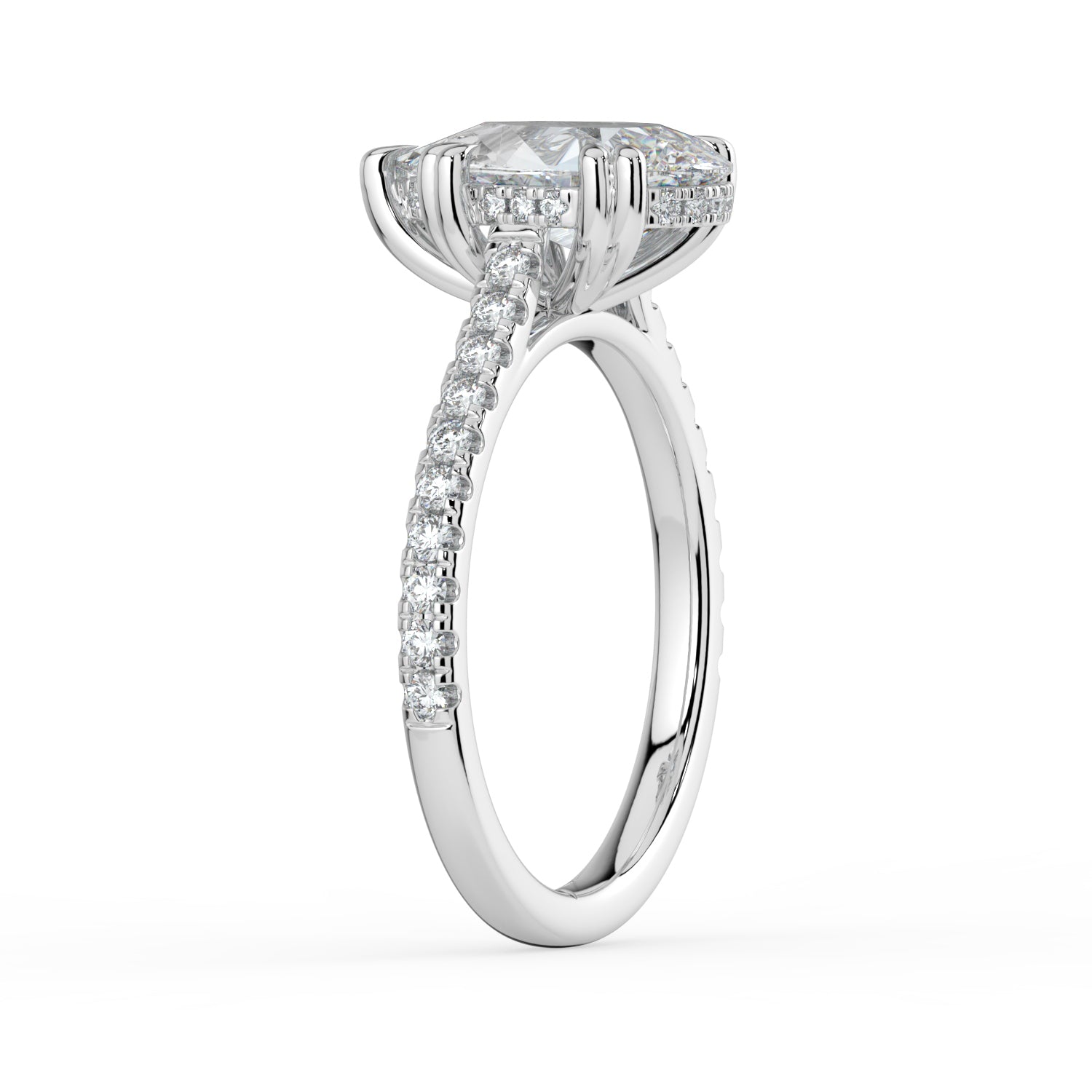 The Cara Ring - Pear Cathedral with Hidden Halo & Pavé Band