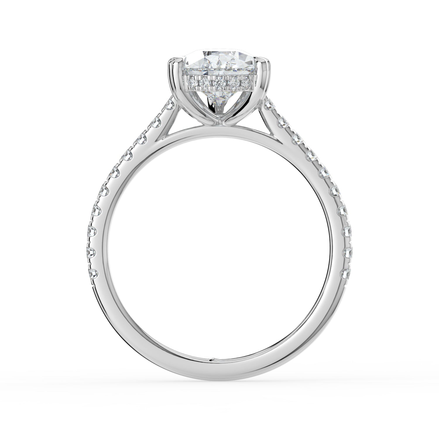 The Cara Ring - Pear Cathedral with Hidden Halo & Pavé Band