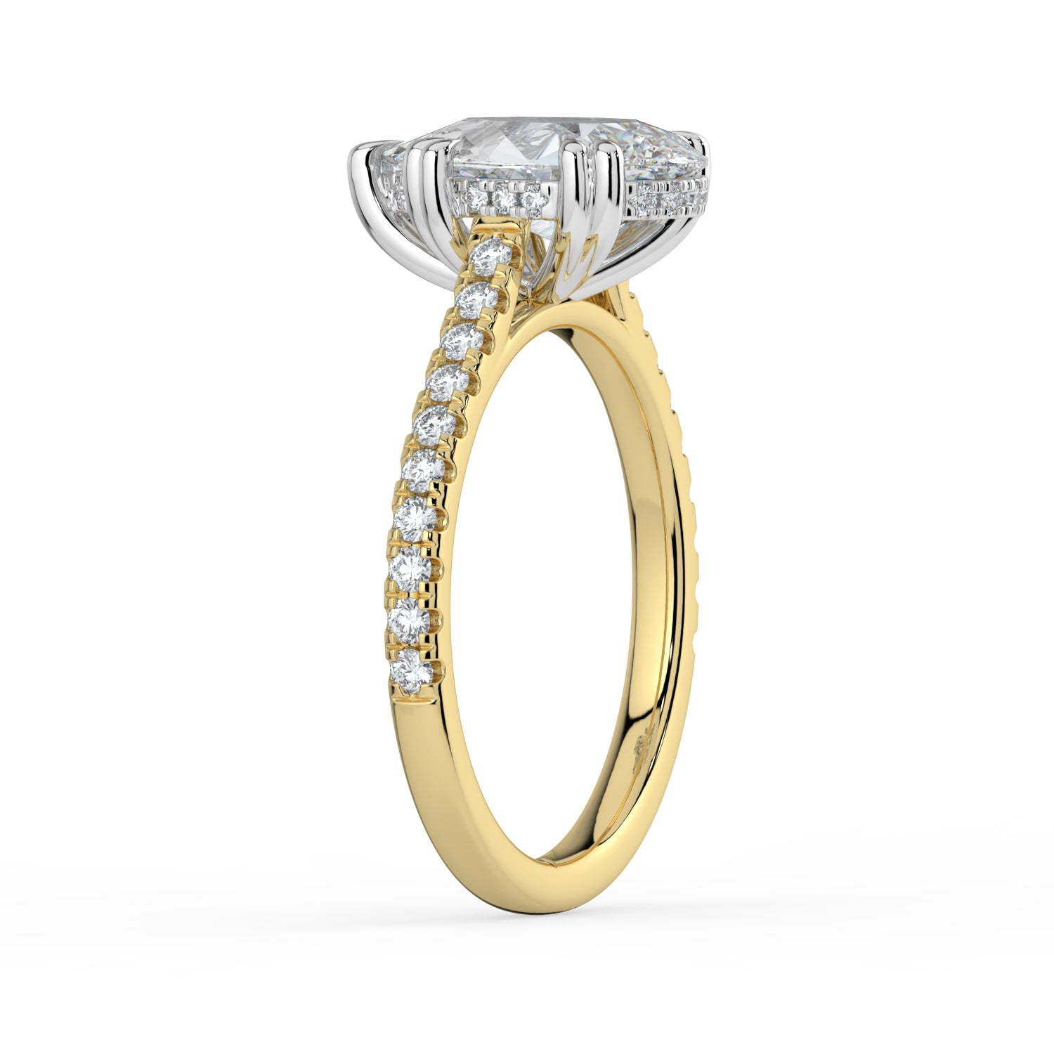 The Cara Ring - Pear Cathedral with Hidden Halo & Pavé Band