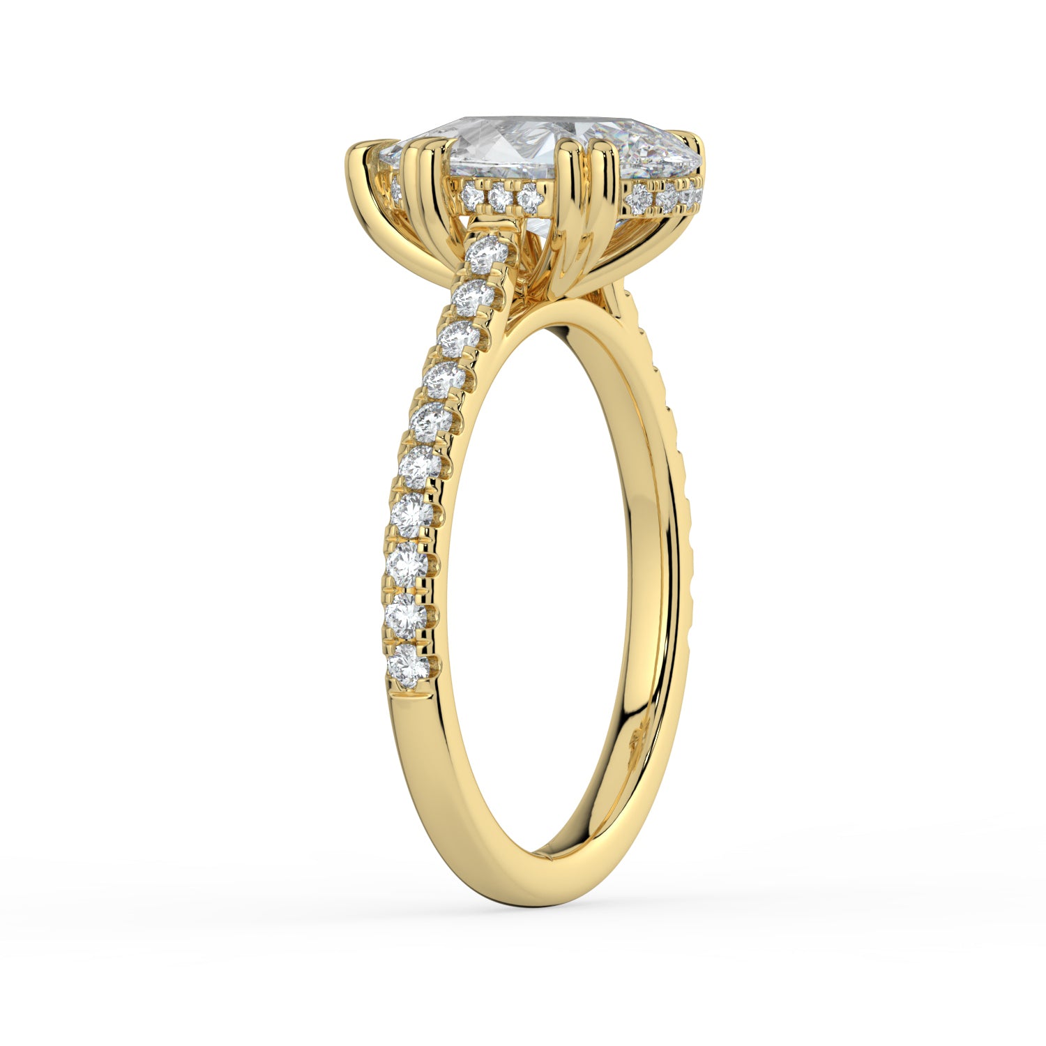 The Cara Ring - Pear Cathedral with Hidden Halo & Pavé Band