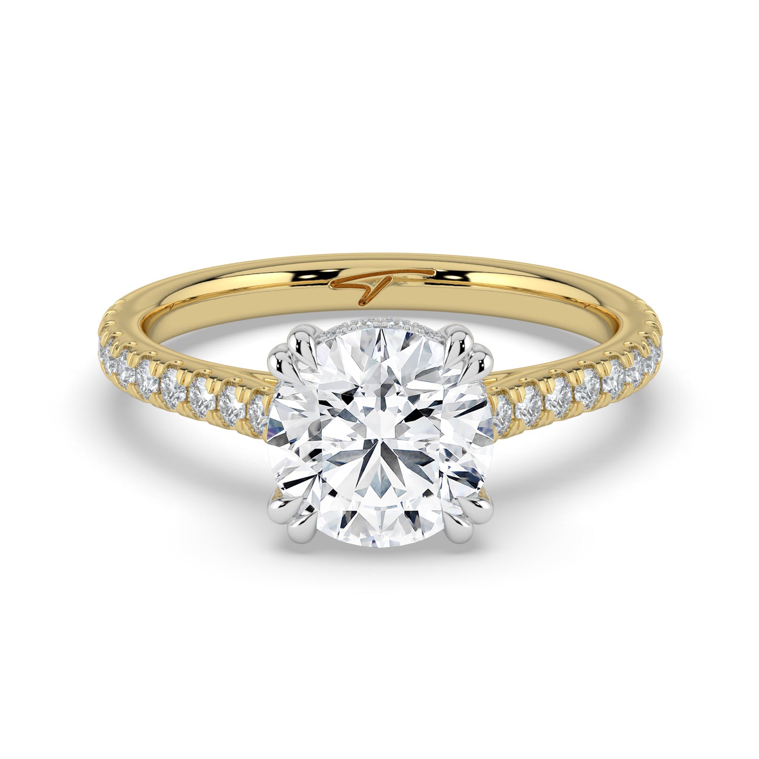 The Cara Ring - Round Cathedral with Hidden Halo & Pavé Band