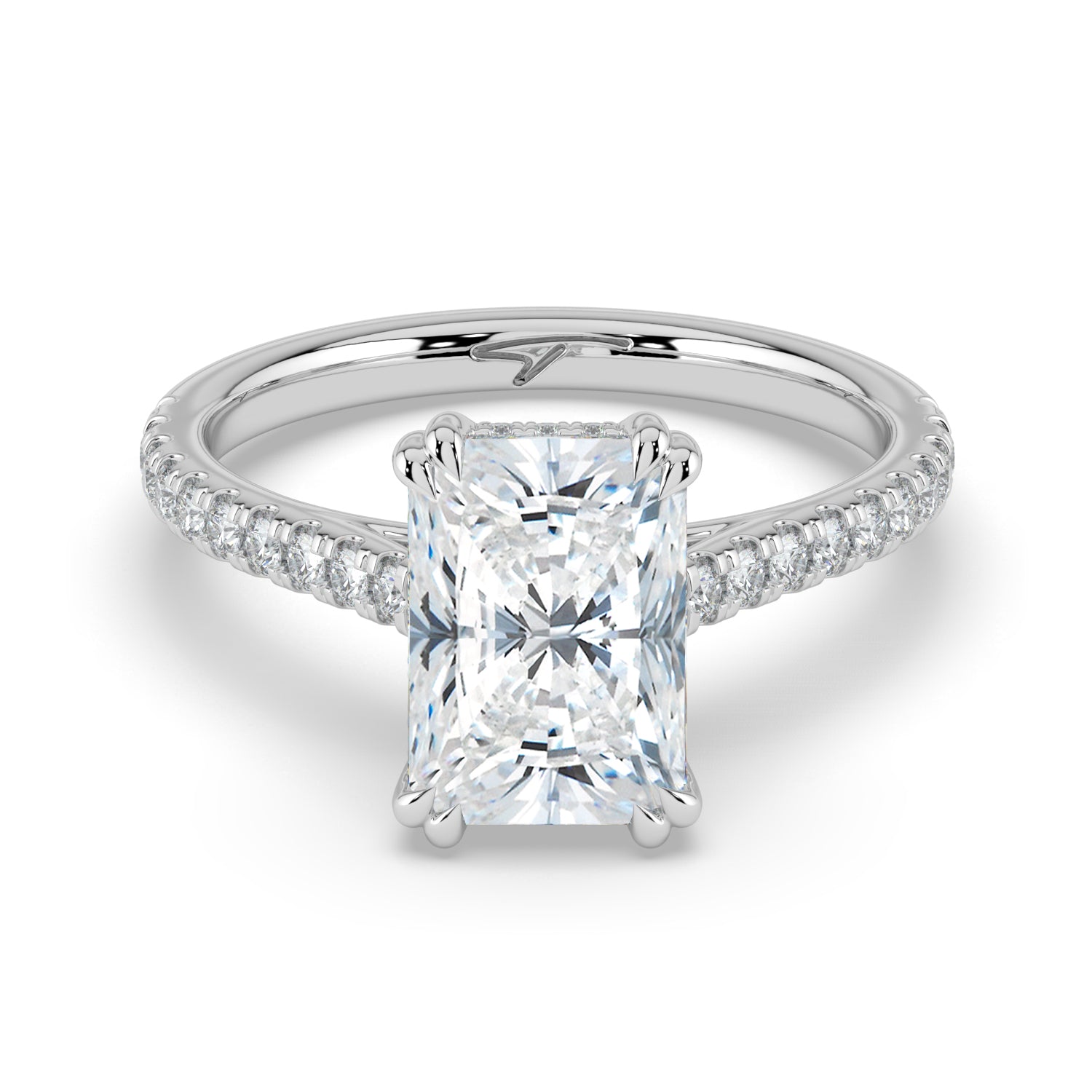 The Cara Ring - Radiant Cathedral with Hidden Halo & Pavé Band