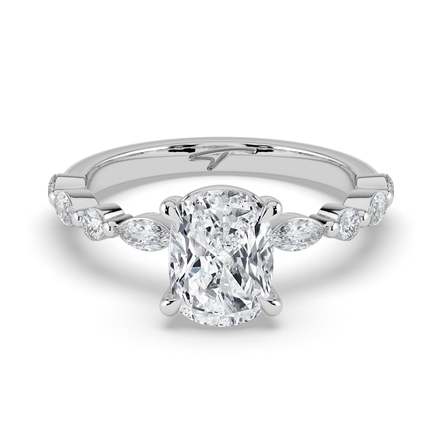 The Vega Ring - Cushion with Marquise & Round Accents