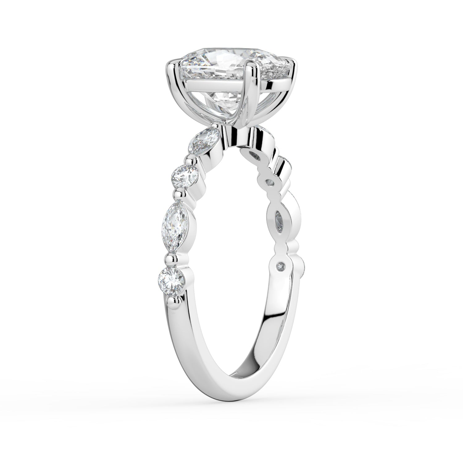 The Vega Ring - Cushion with Marquise & Round Accents