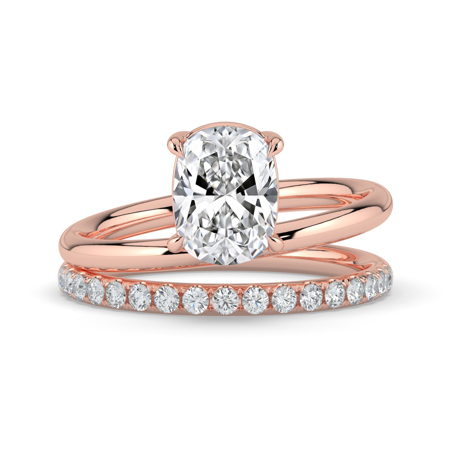 The Stella Ring - Elongated Cushion Double Band Solitaire