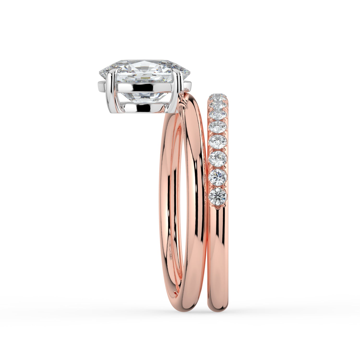 The Stella Ring - Elongated Cushion Double Band Solitaire