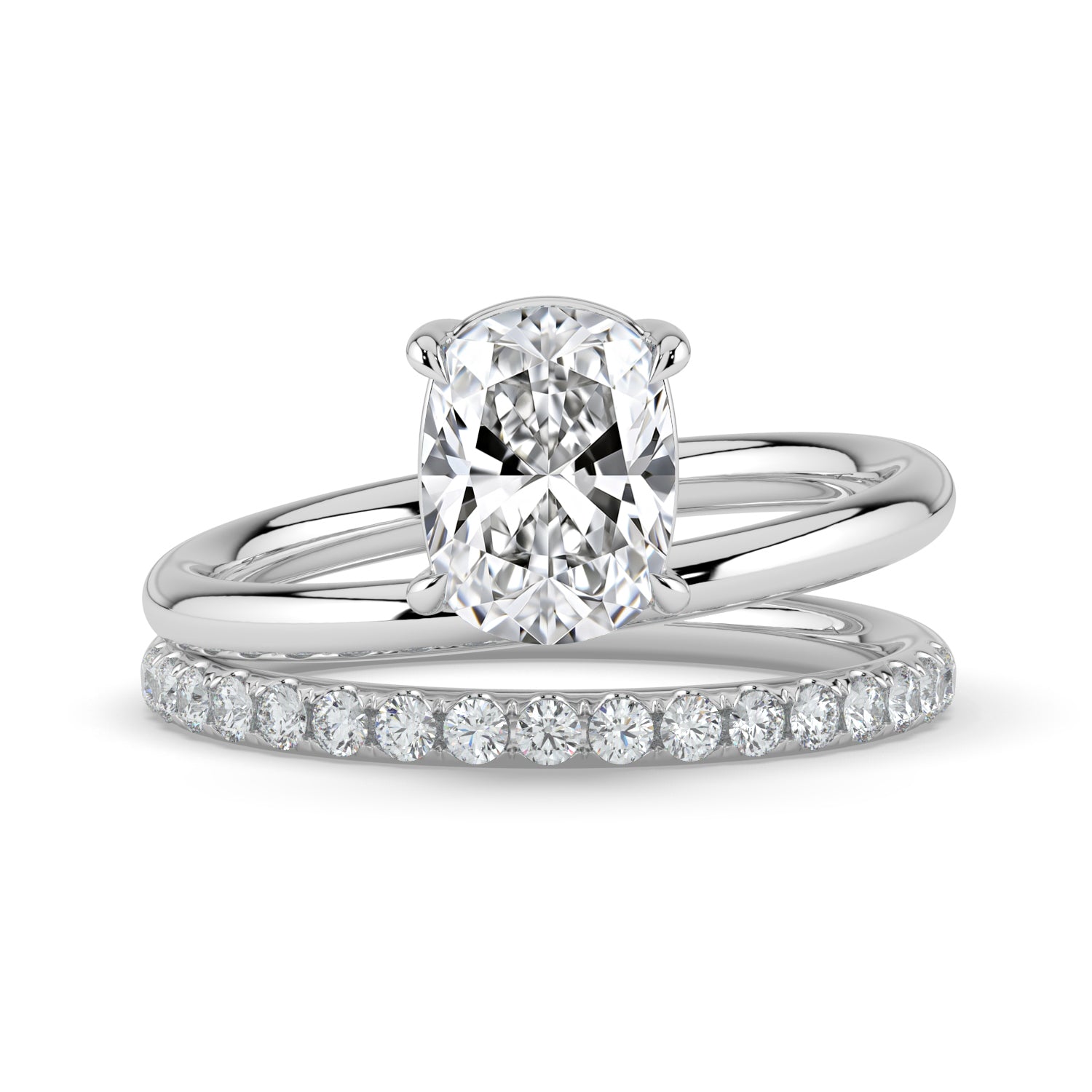 The Stella Ring - Elongated Cushion Double Band Solitaire
