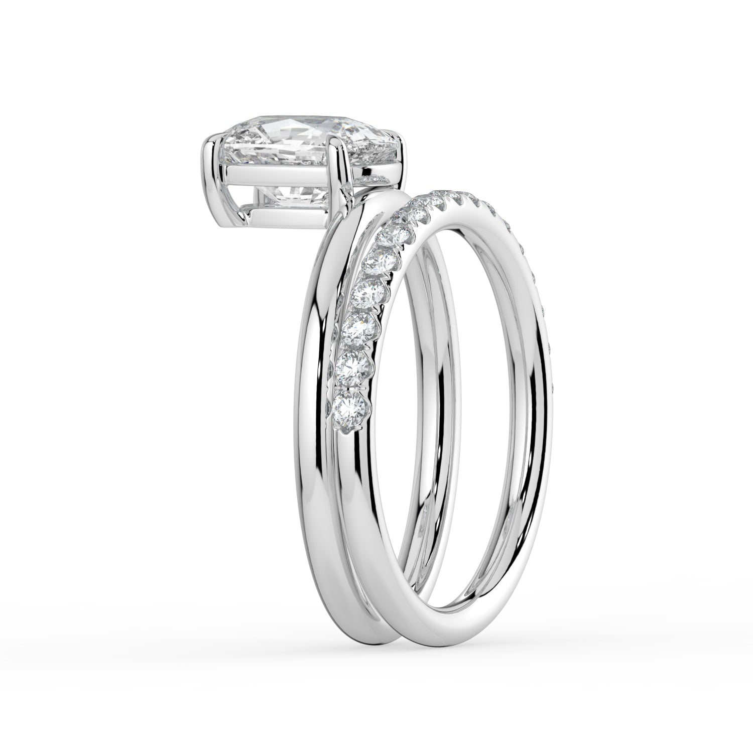 The Stella Ring - Elongated Cushion Double Band Solitaire