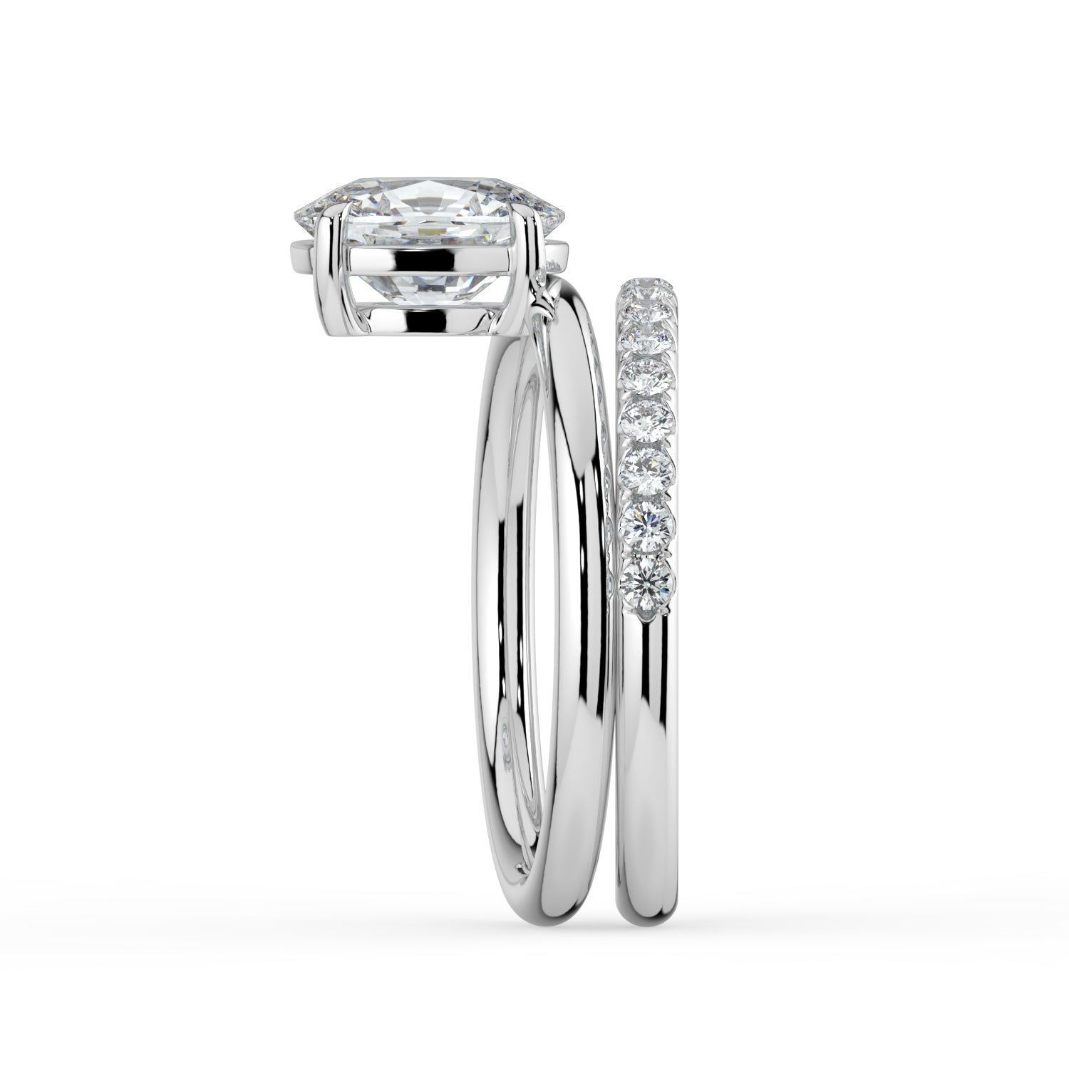 The Stella Ring - Elongated Cushion Double Band Solitaire