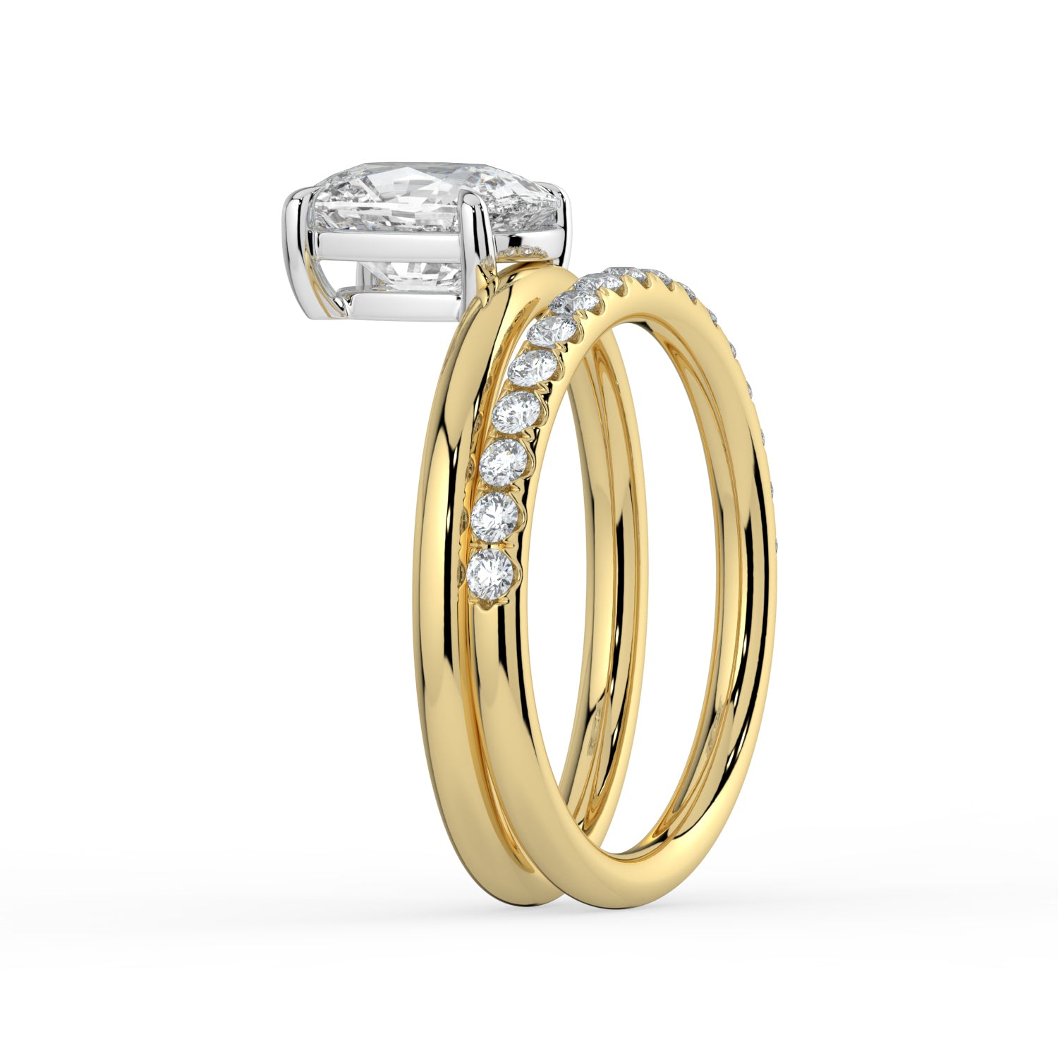The Stella Ring - Elongated Cushion Double Band Solitaire