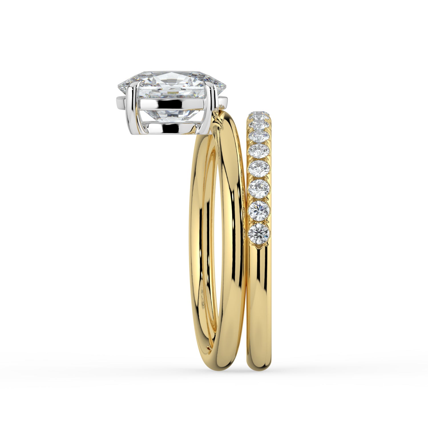 The Stella Ring - Elongated Cushion Double Band Solitaire