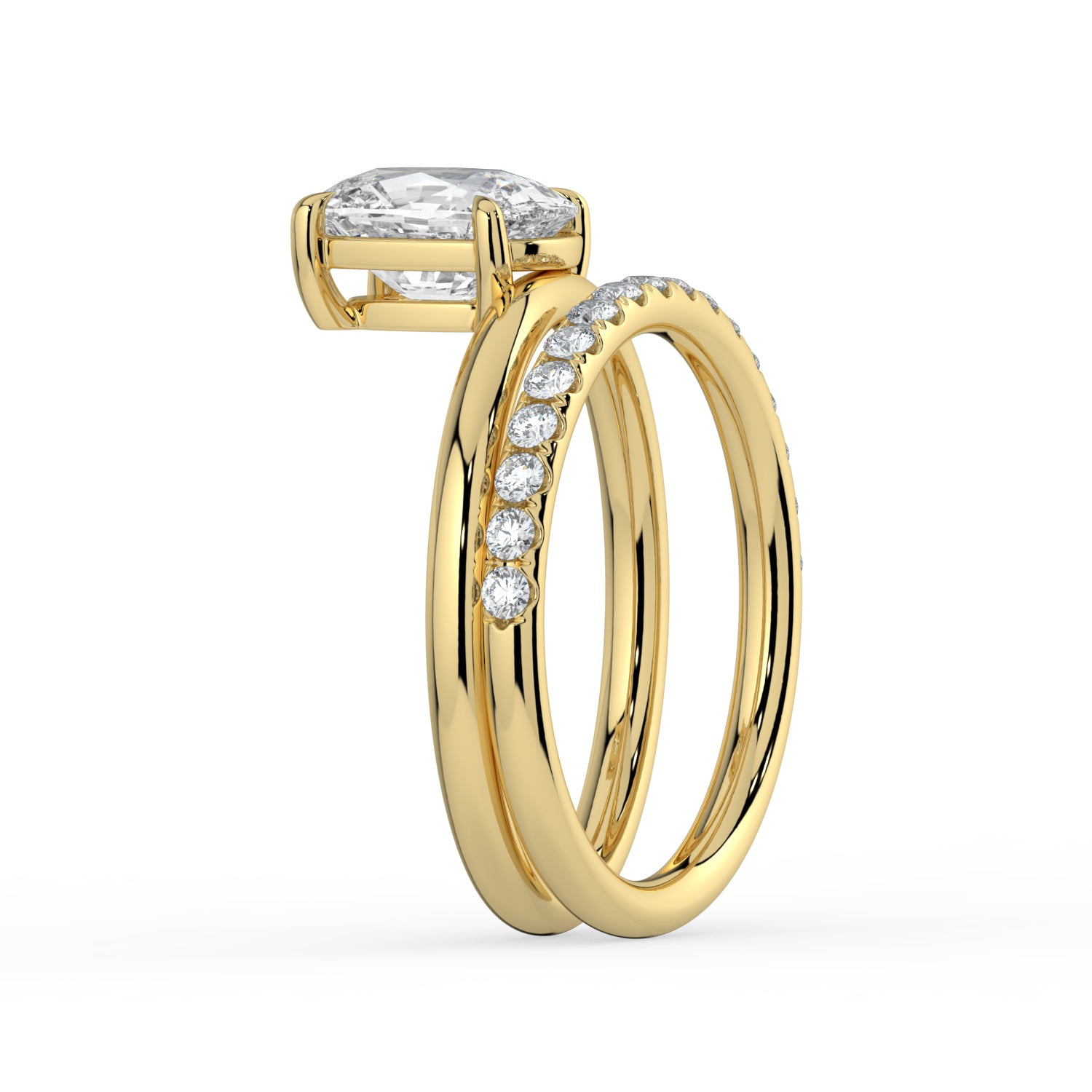 The Stella Ring - Elongated Cushion Double Band Solitaire