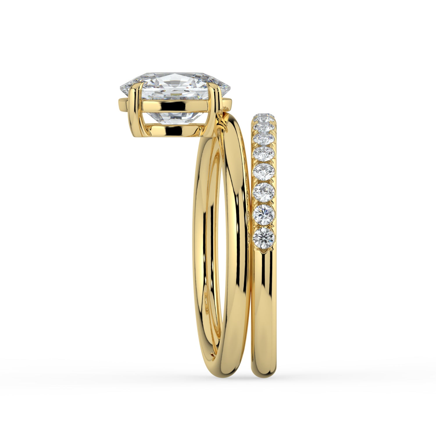 The Stella Ring - Elongated Cushion Double Band Solitaire