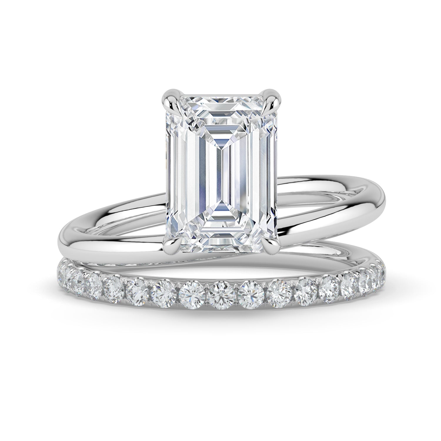 The Stella Ring - Emerald Double Band Solitaire
