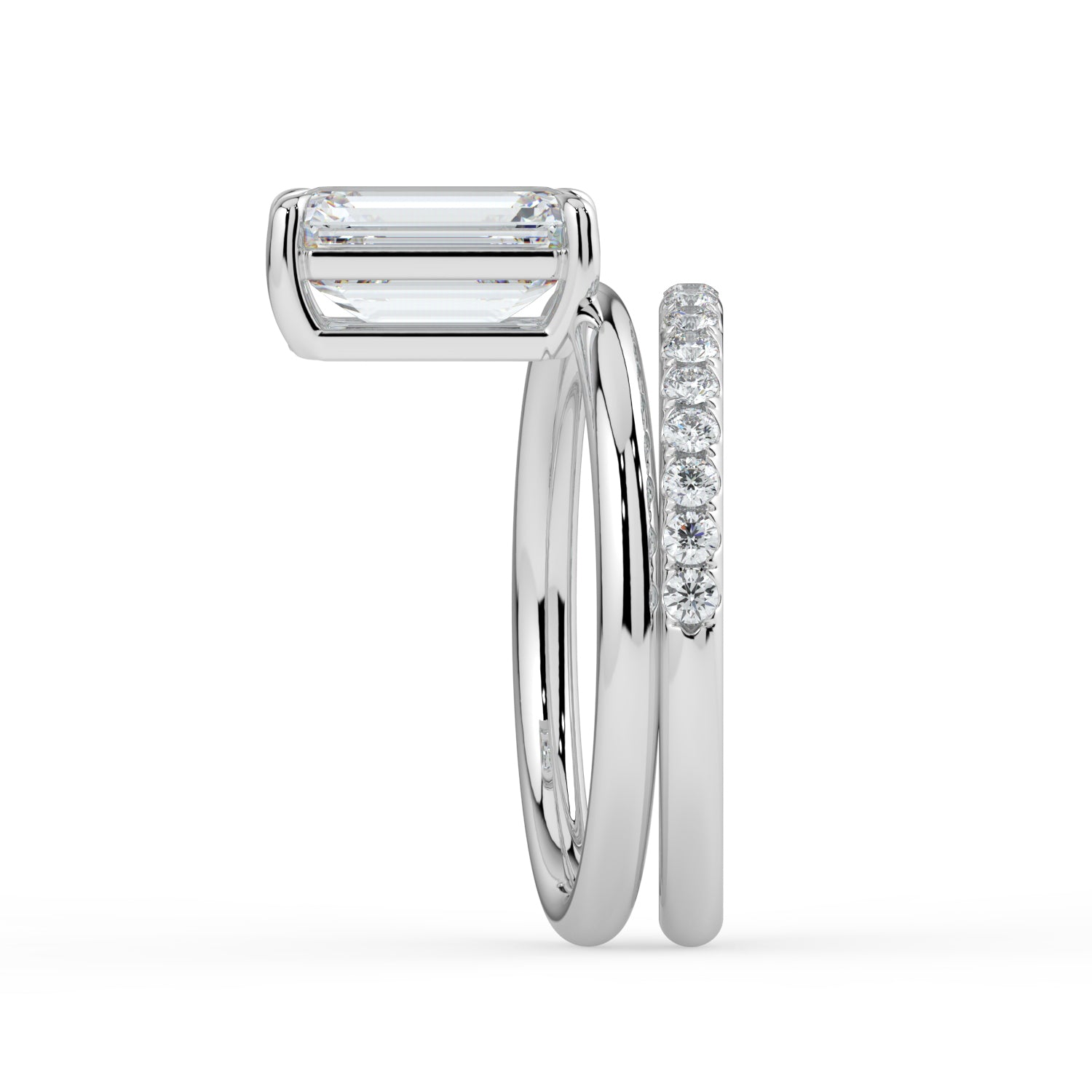 The Stella Ring - Emerald Double Band Solitaire