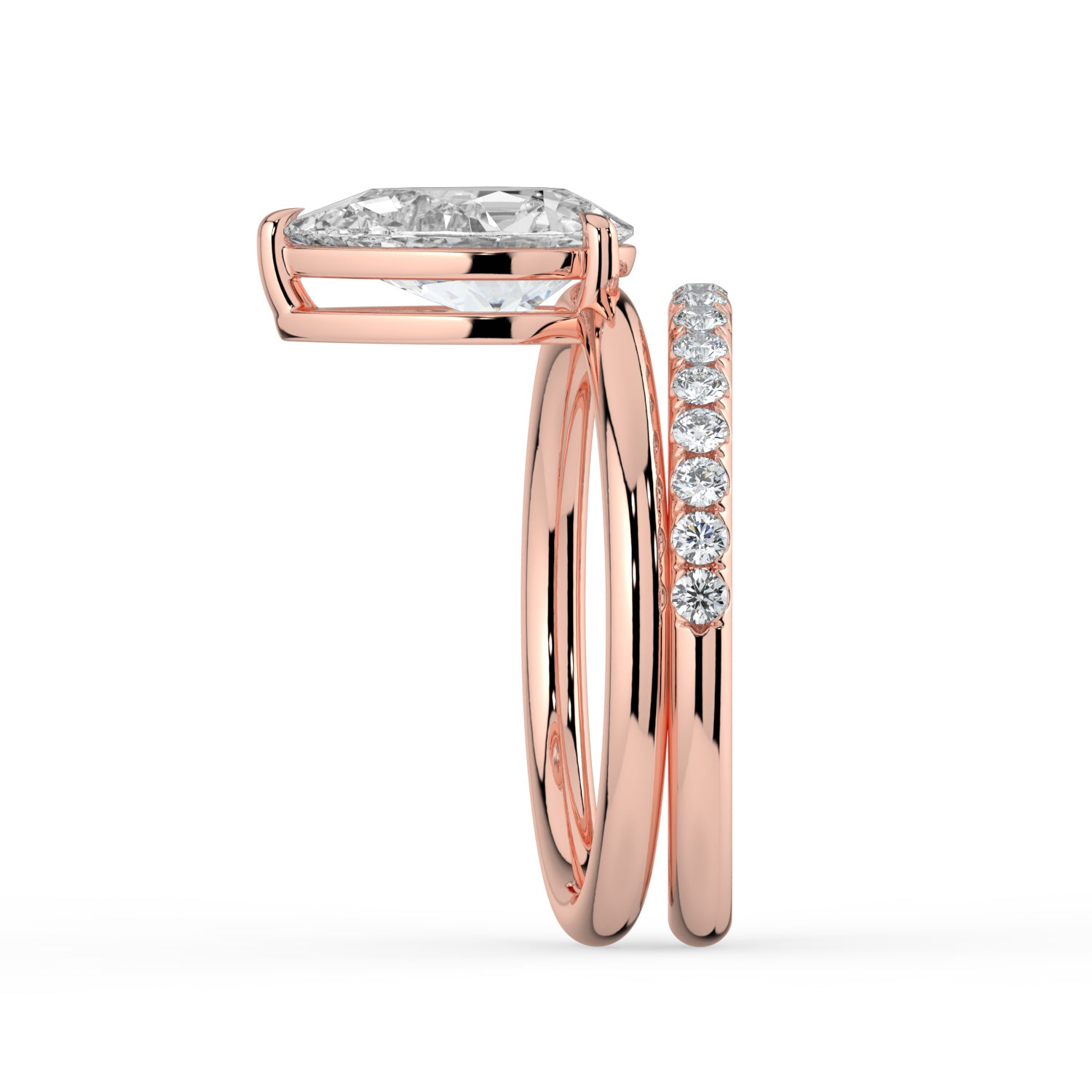 The Stella Ring - Pear Double Band Solitaire