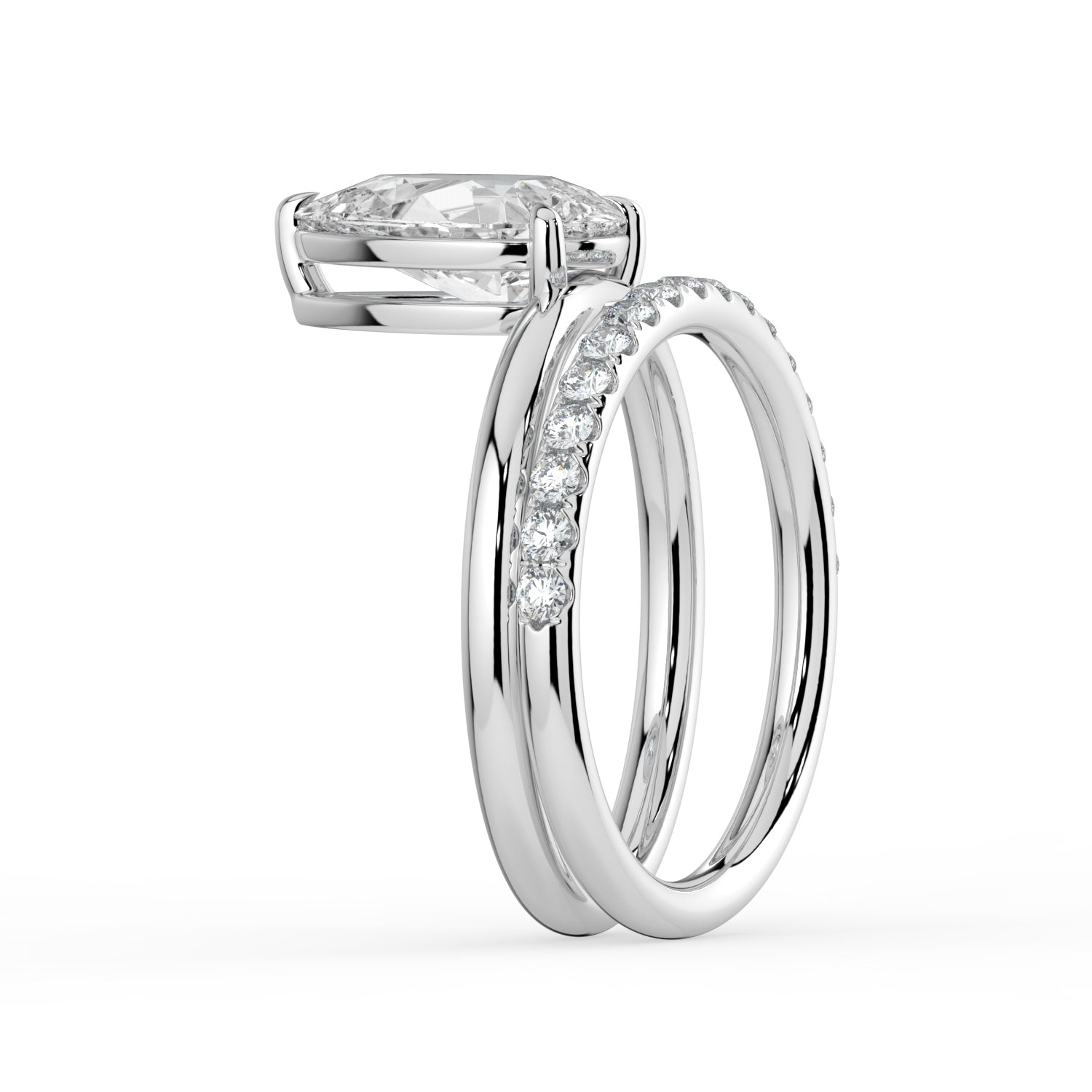 The Stella Ring - Pear Double Band Solitaire