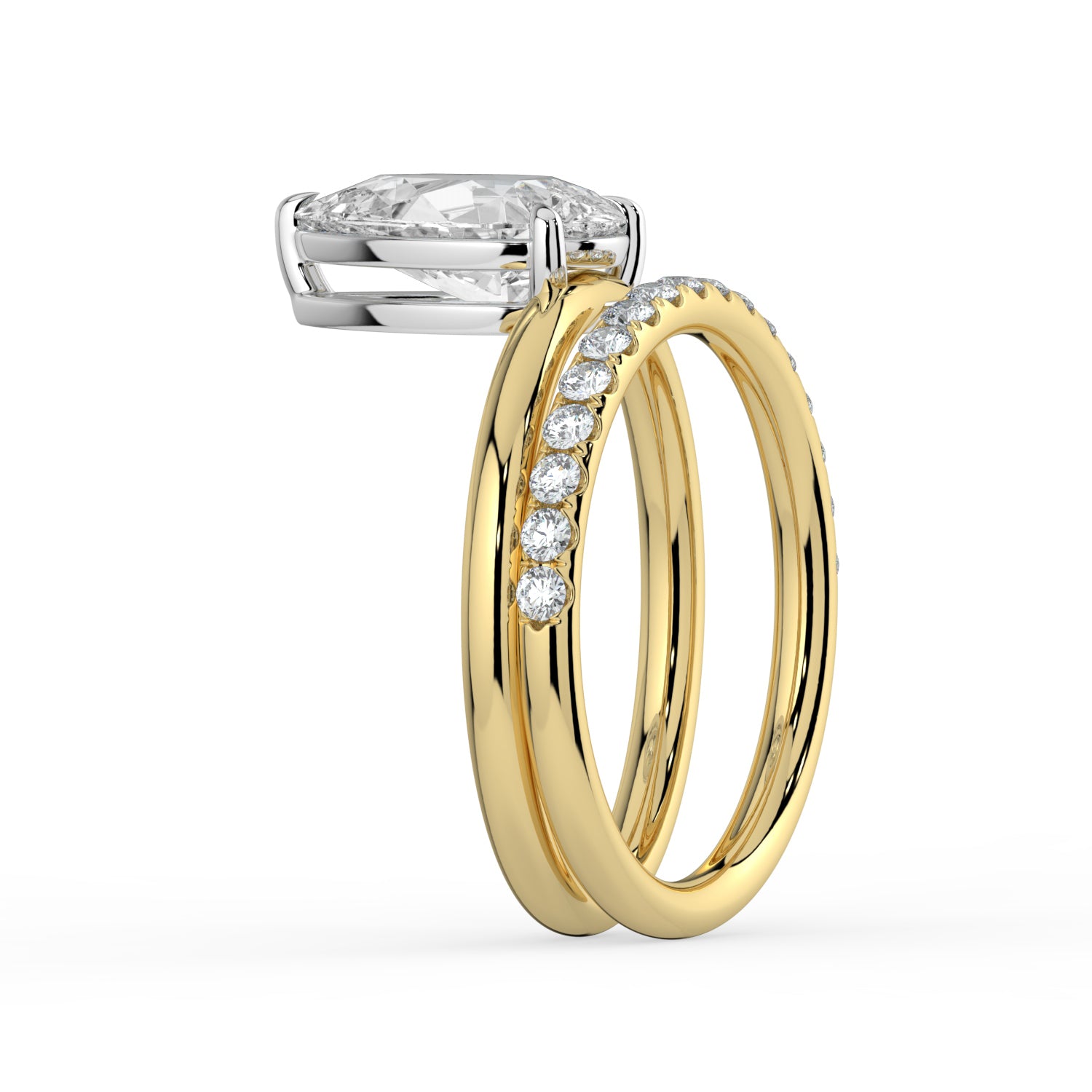 The Stella Ring - Pear Double Band Solitaire