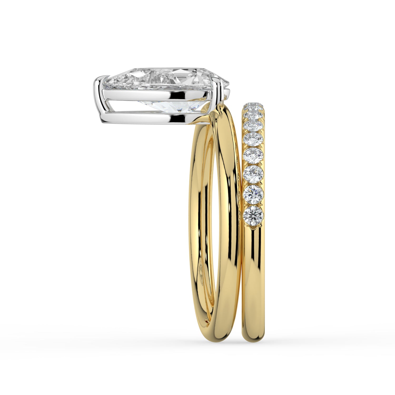 The Stella Ring - Pear Double Band Solitaire