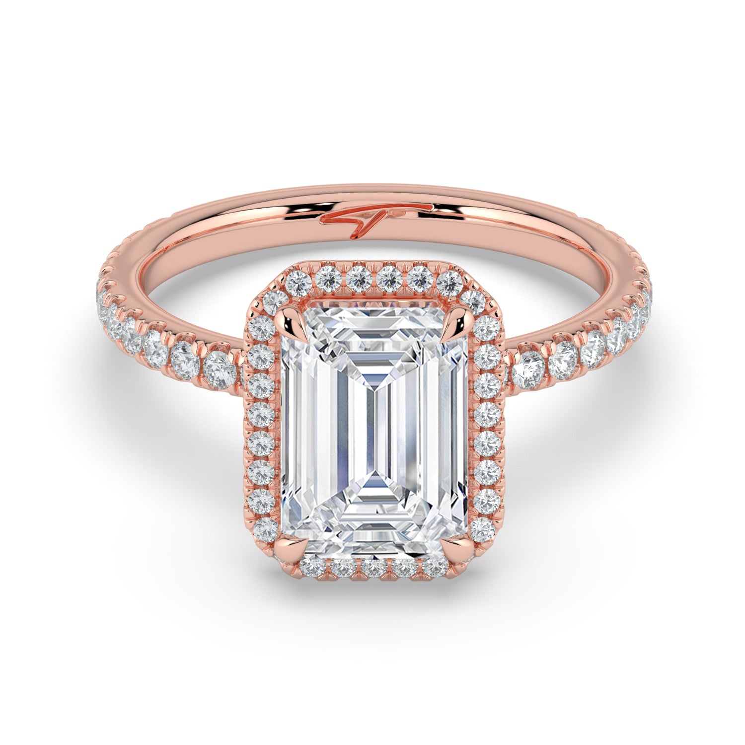 The Orion Ring - Emerald Halo with Pavé Band