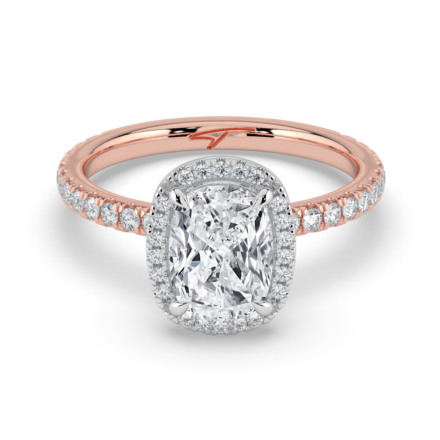 The Orion Ring - Elongated Cushion Halo with Pavé Band