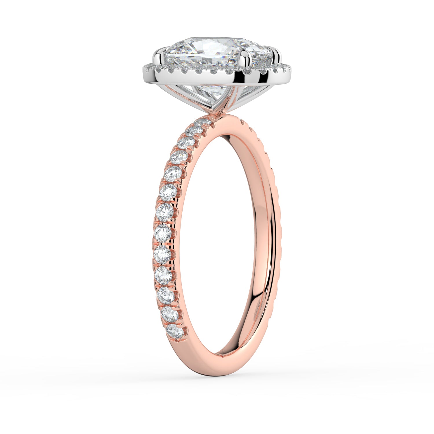 The Orion Ring - Elongated Cushion Halo with Pavé Band