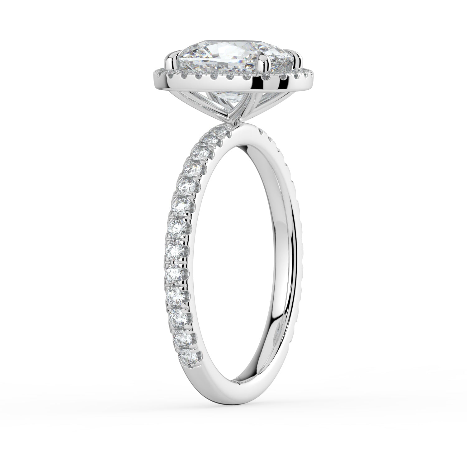 The Orion Ring - Elongated Cushion Halo with Pavé Band