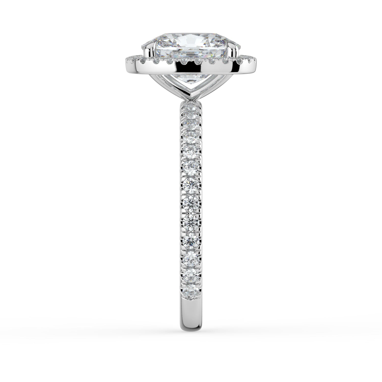 The Orion Ring - Elongated Cushion Halo with Pavé Band